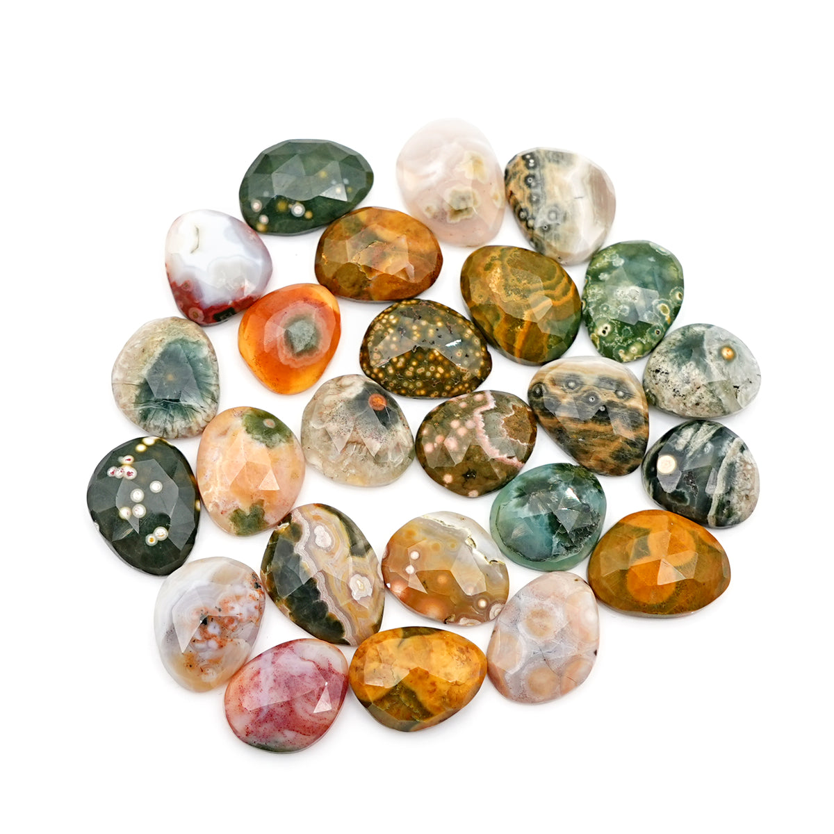 Ocean Jasper Rose Cut Cabochons | Multi Freeform Gemstones For Jewelry - 25 Pieces