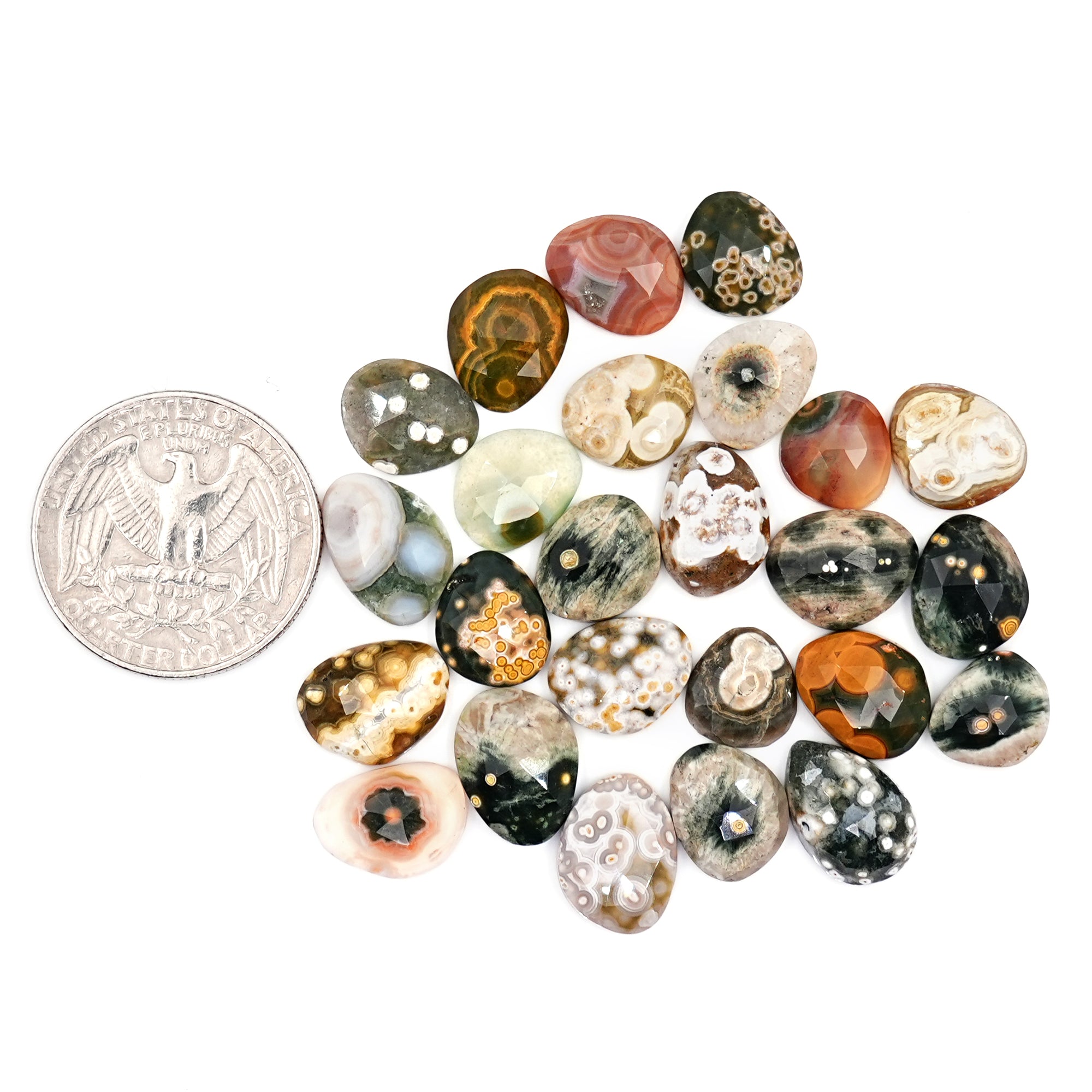 Ocean Jasper Rose Cut Cabochons | Multi Freeform Gemstones For Jewelry - 25 Pieces
