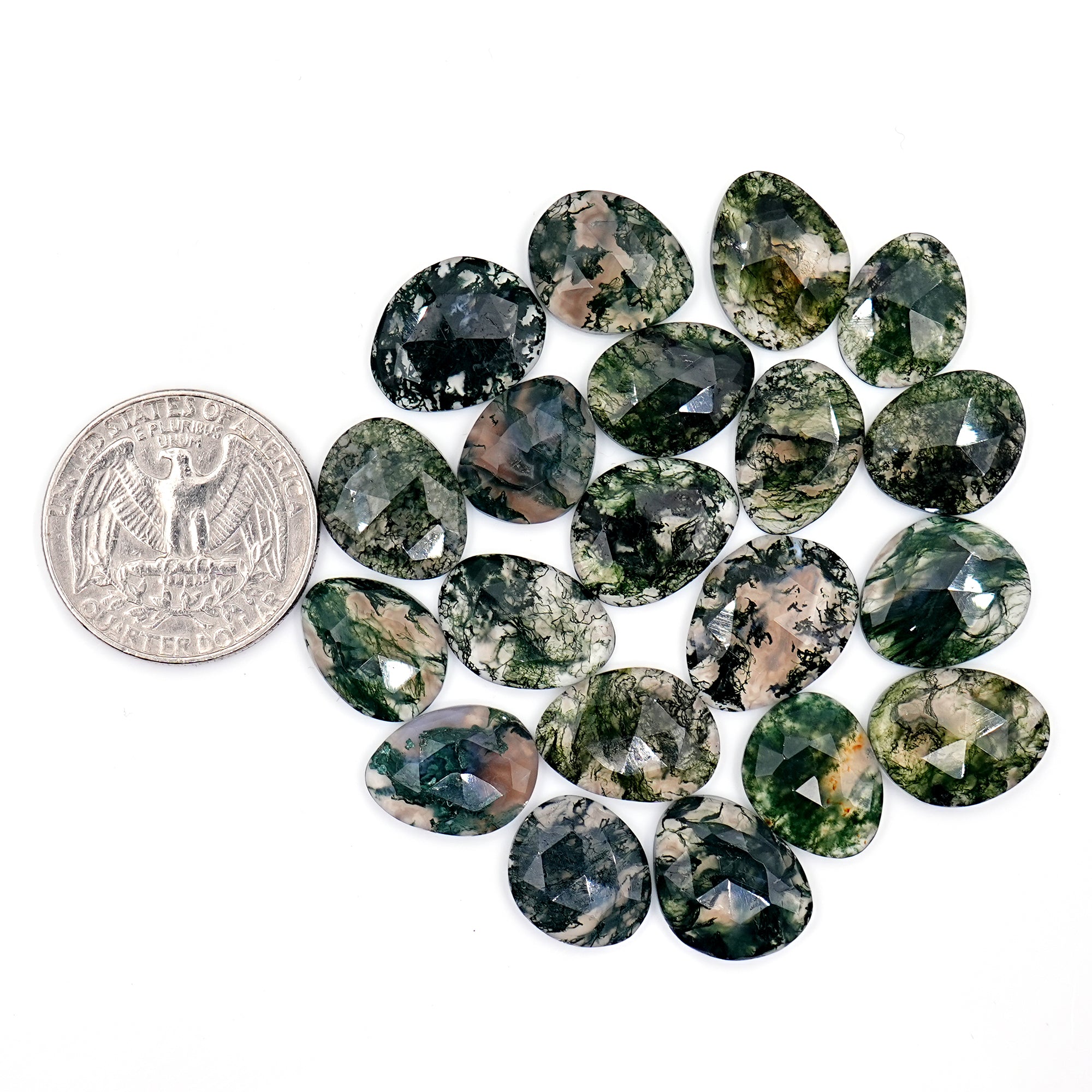 Moss Agate Freeform Rose Cut Cabochons | Nature Inspired Gemstone for Jewelry Making - 20 Pieces