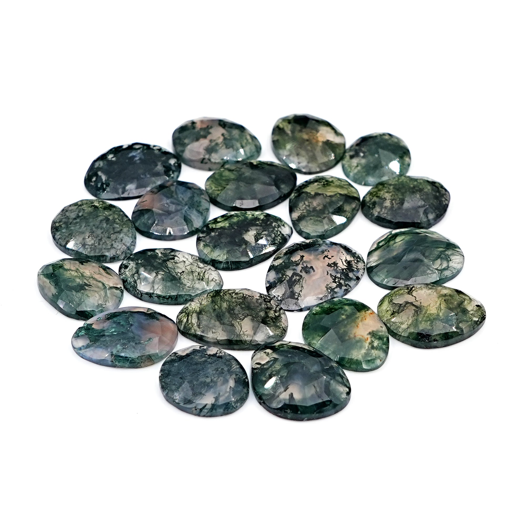 Moss Agate Freeform Rose Cut Cabochons | Nature Inspired Gemstone for Jewelry Making - 20 Pieces