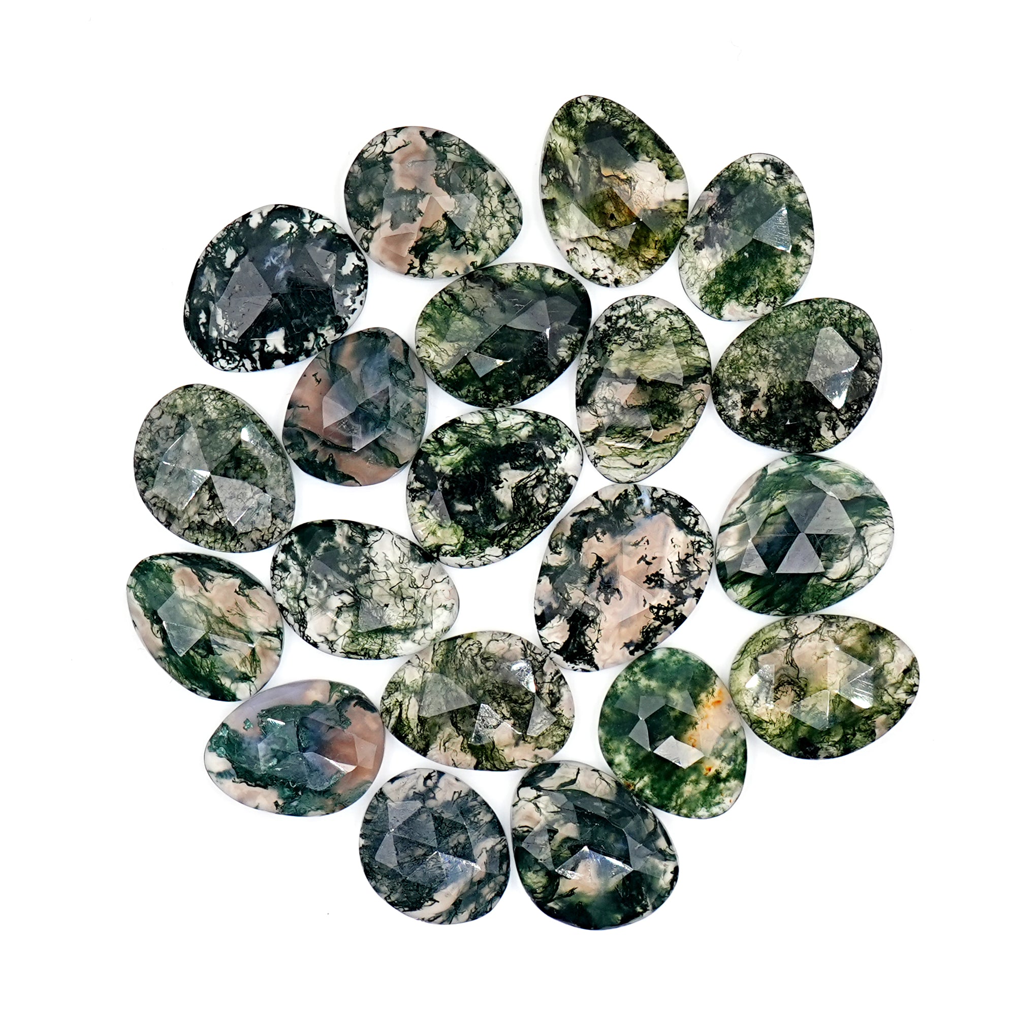 Moss Agate Freeform Rose Cut Cabochons | Nature Inspired Gemstone for Jewelry Making - 20 Pieces