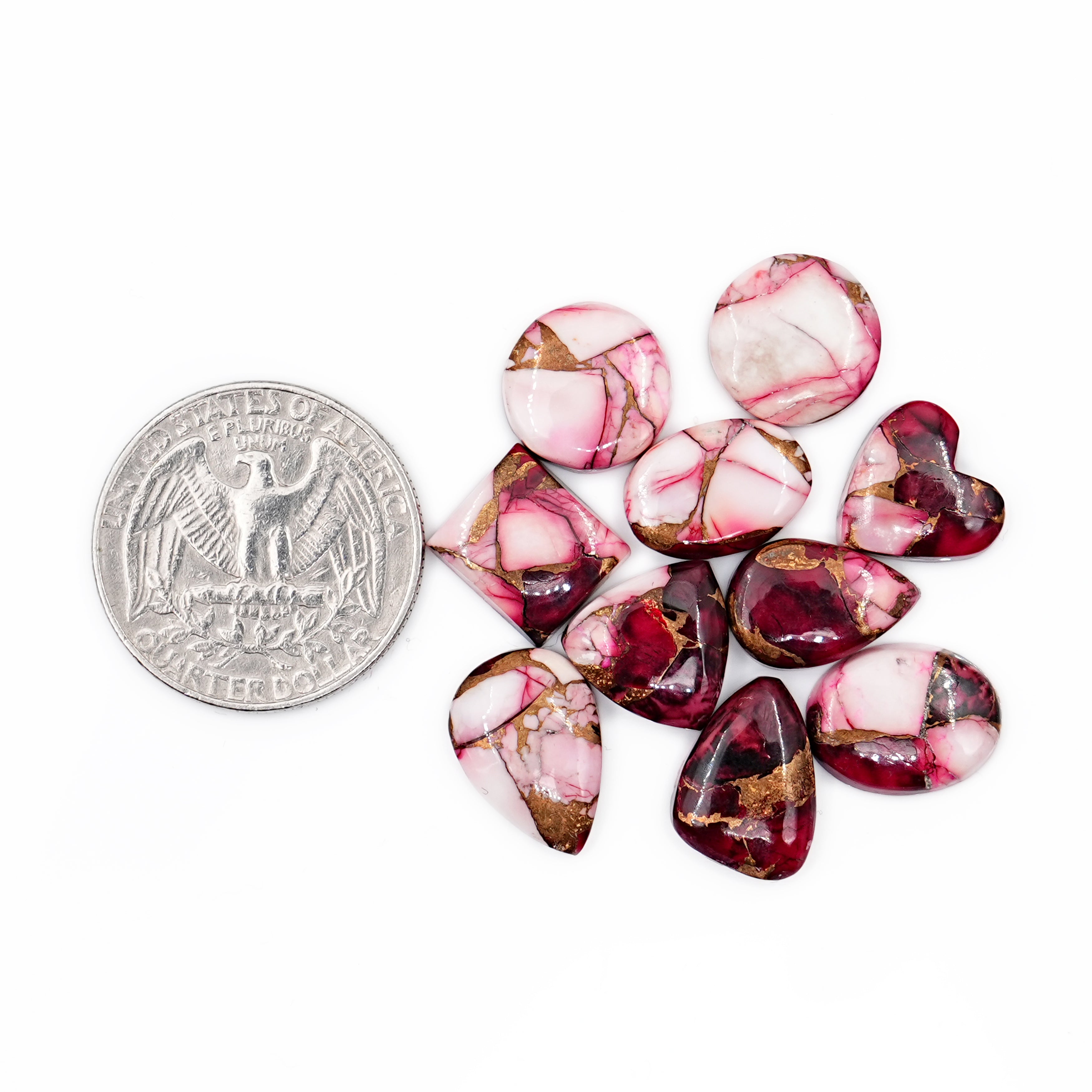 Kingman Red Dahlia Turquoise Cabochons Gemstone for Jewelry Making - 10 Pieces