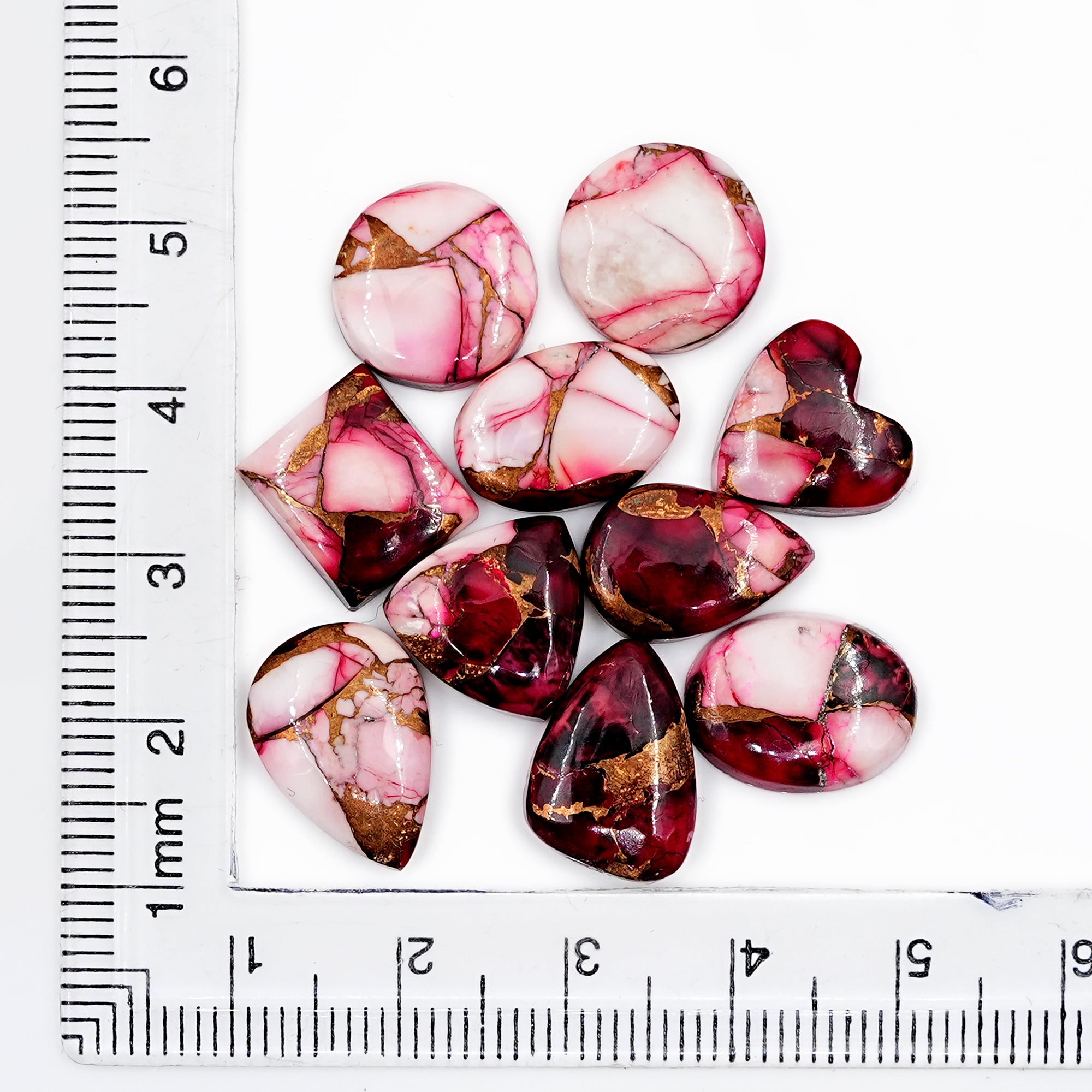 Kingman Red Dahlia Turquoise Cabochons Gemstone for Jewelry Making - 10 Pieces