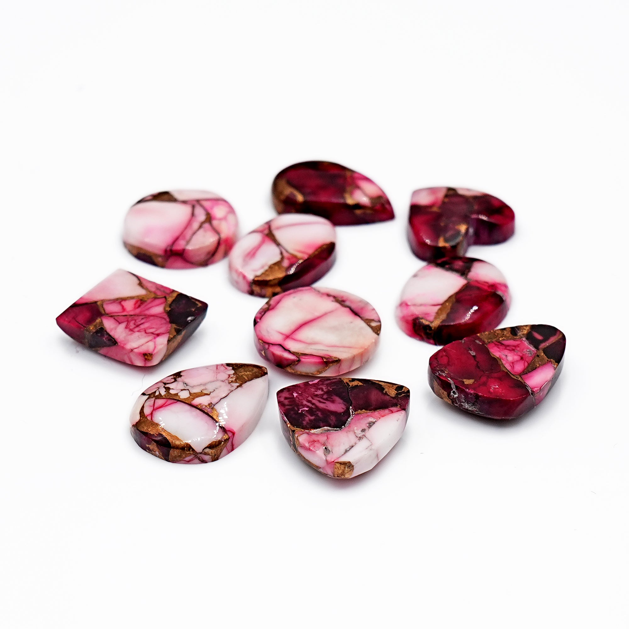 Kingman Red Dahlia Turquoise Cabochons Gemstone for Jewelry Making - 10 Pieces