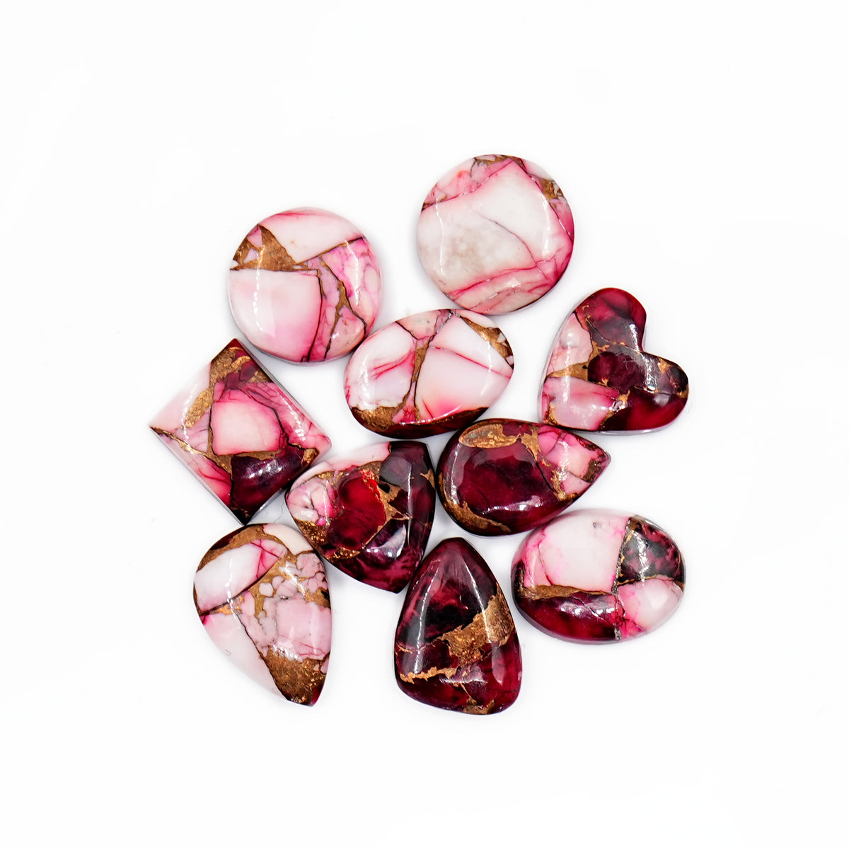 Kingman Red Dahlia Turquoise Cabochons Gemstone for Jewelry Making - 10 Pieces