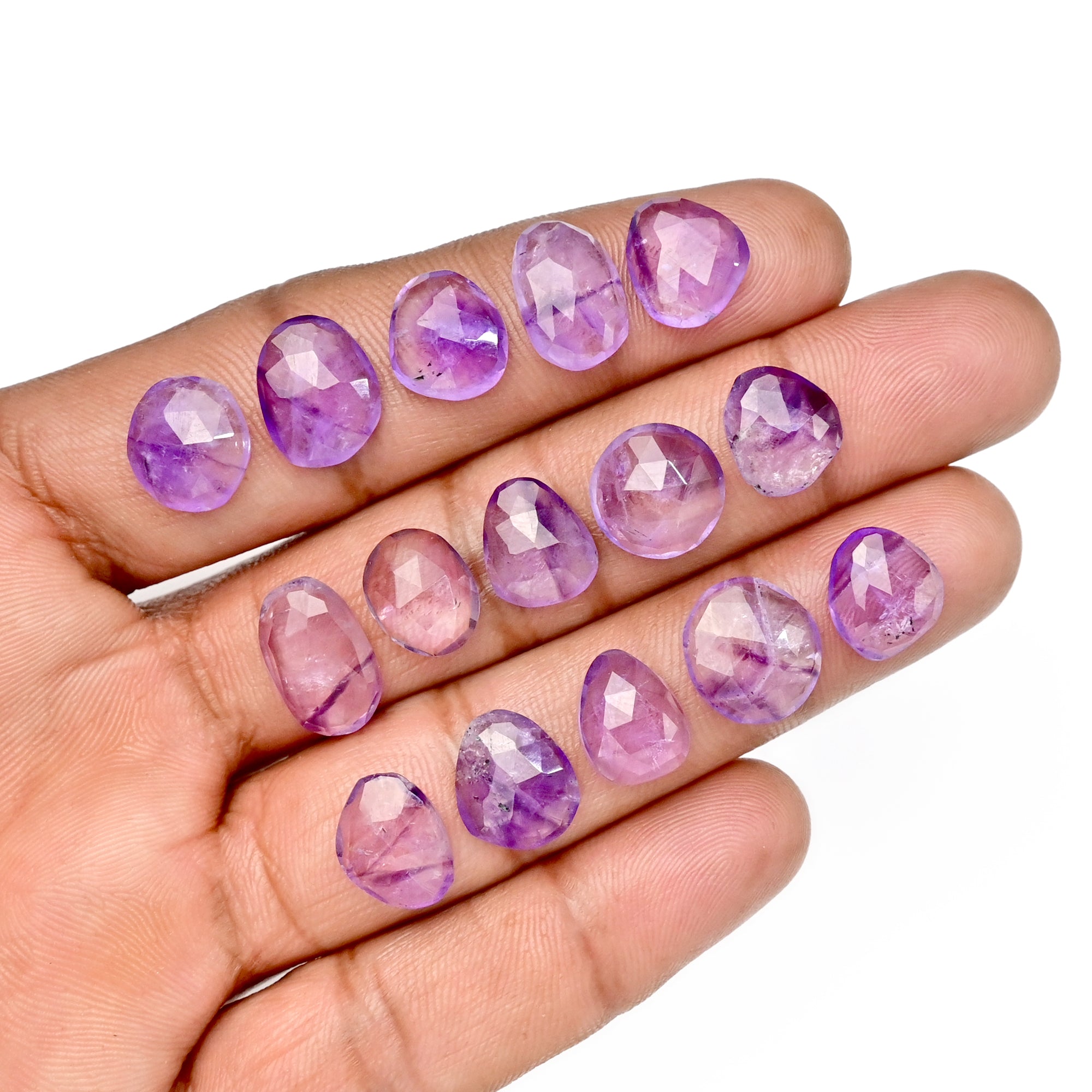 Amethyst Rose Cut Cabochon | Freeform Natural Purple Gemstone for Jewelry Making - 15 Pieces