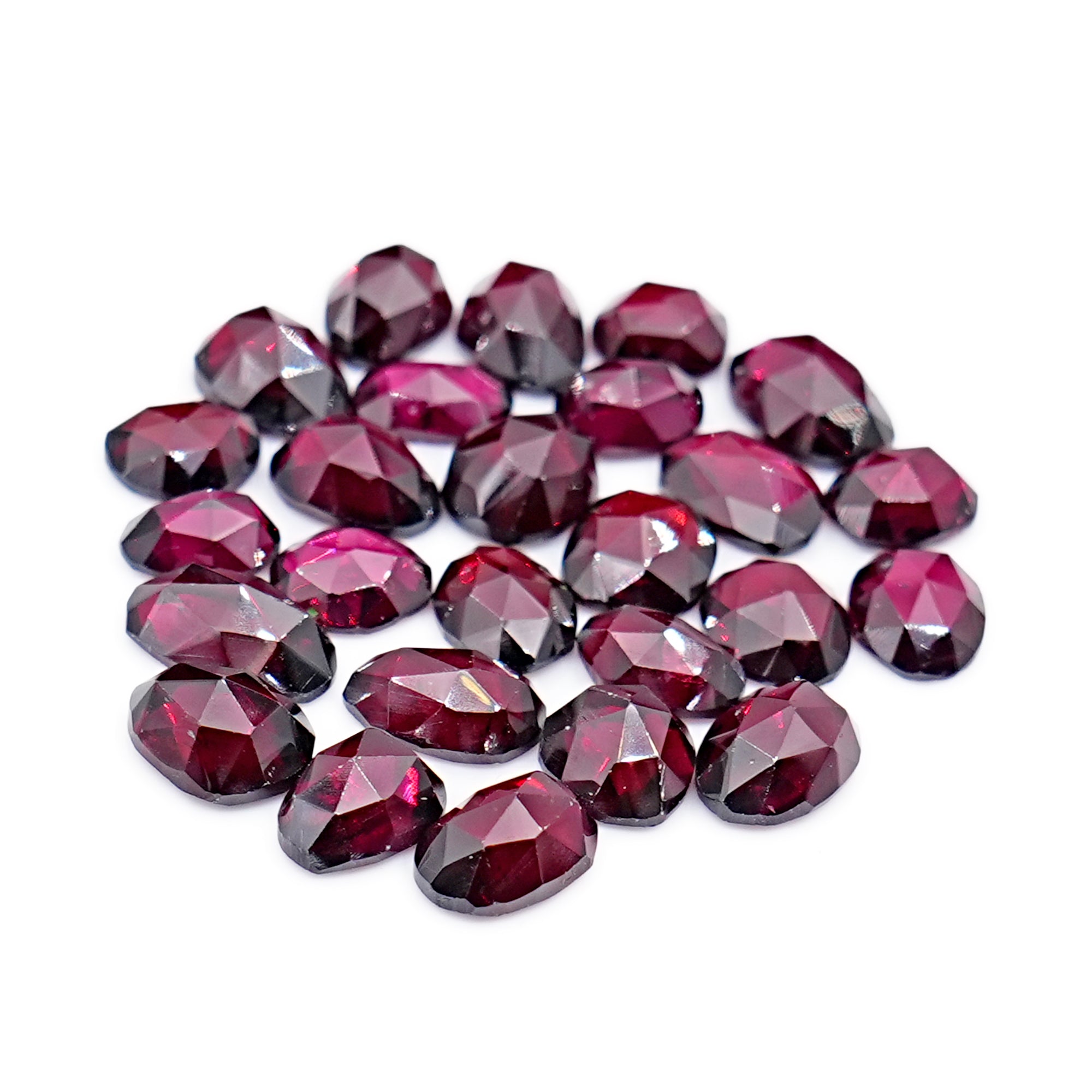 Rhodolite Garnet Rosecut Cabochons | Deep Plum Pink Freeform Faceted Gems - 28 Pieces