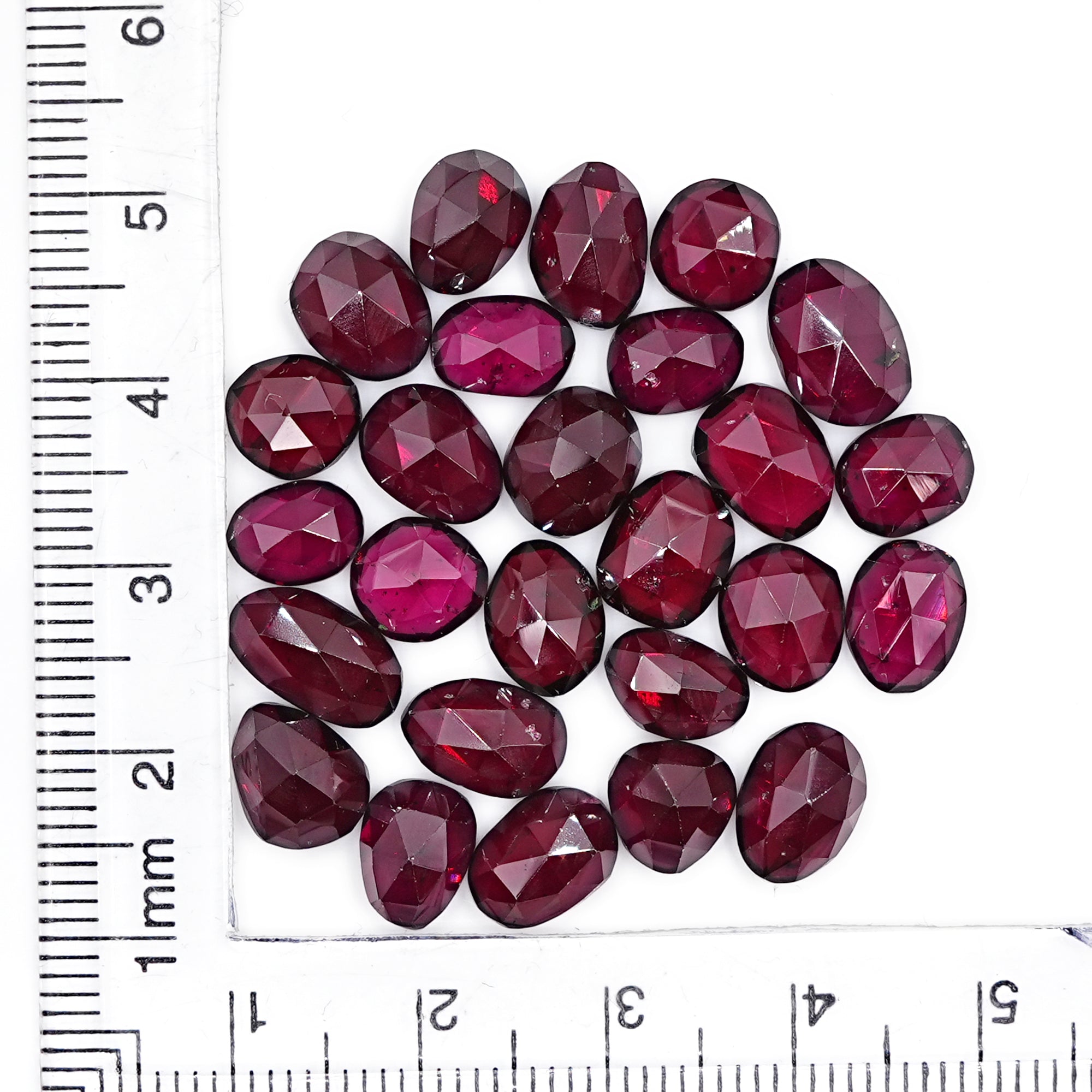 Rhodolite Garnet Rosecut Cabochons | Deep Plum Pink Freeform Faceted Gems - 28 Pieces