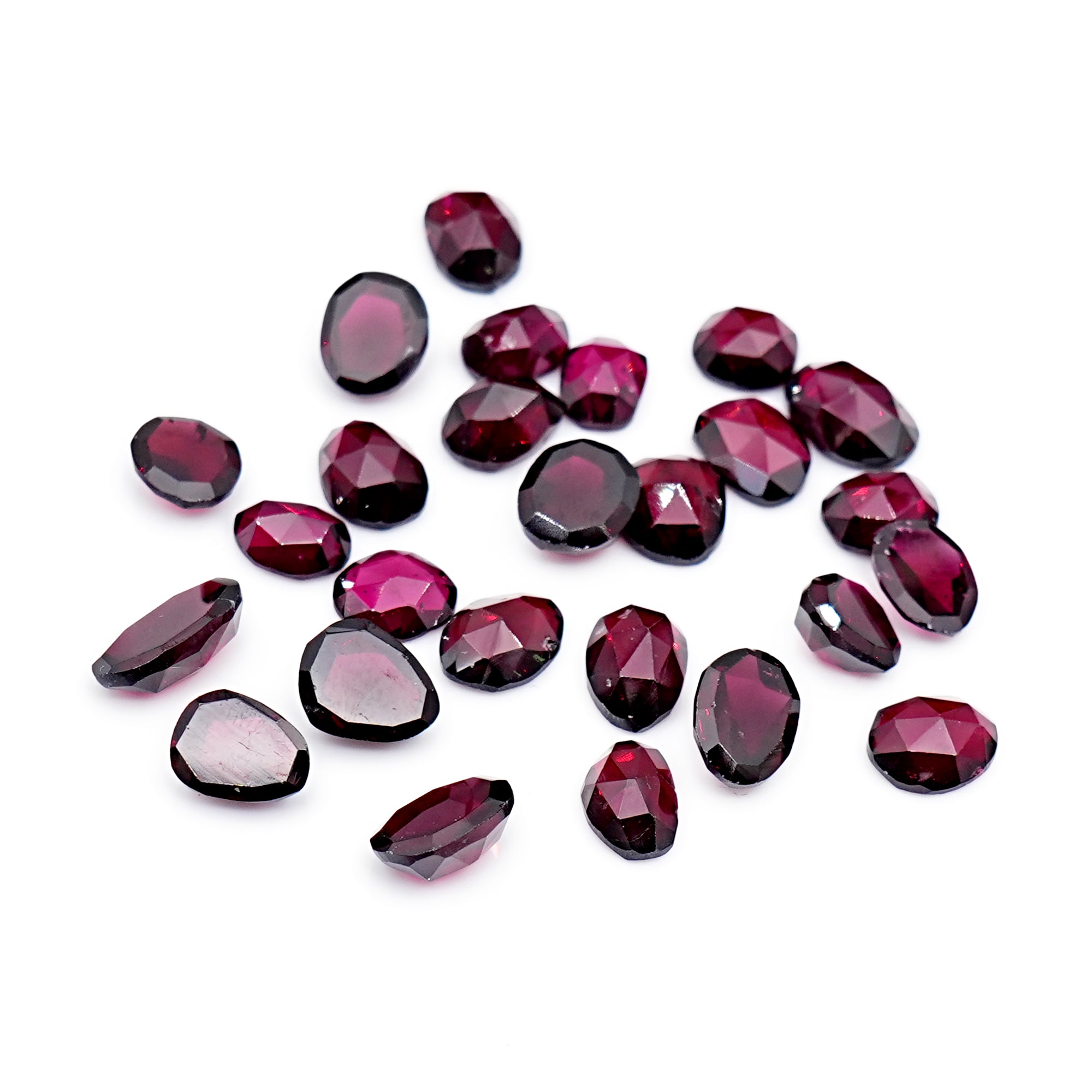 Rhodolite Garnet Rosecut Cabochons | Deep Plum Pink Freeform Faceted Gems - 28 Pieces