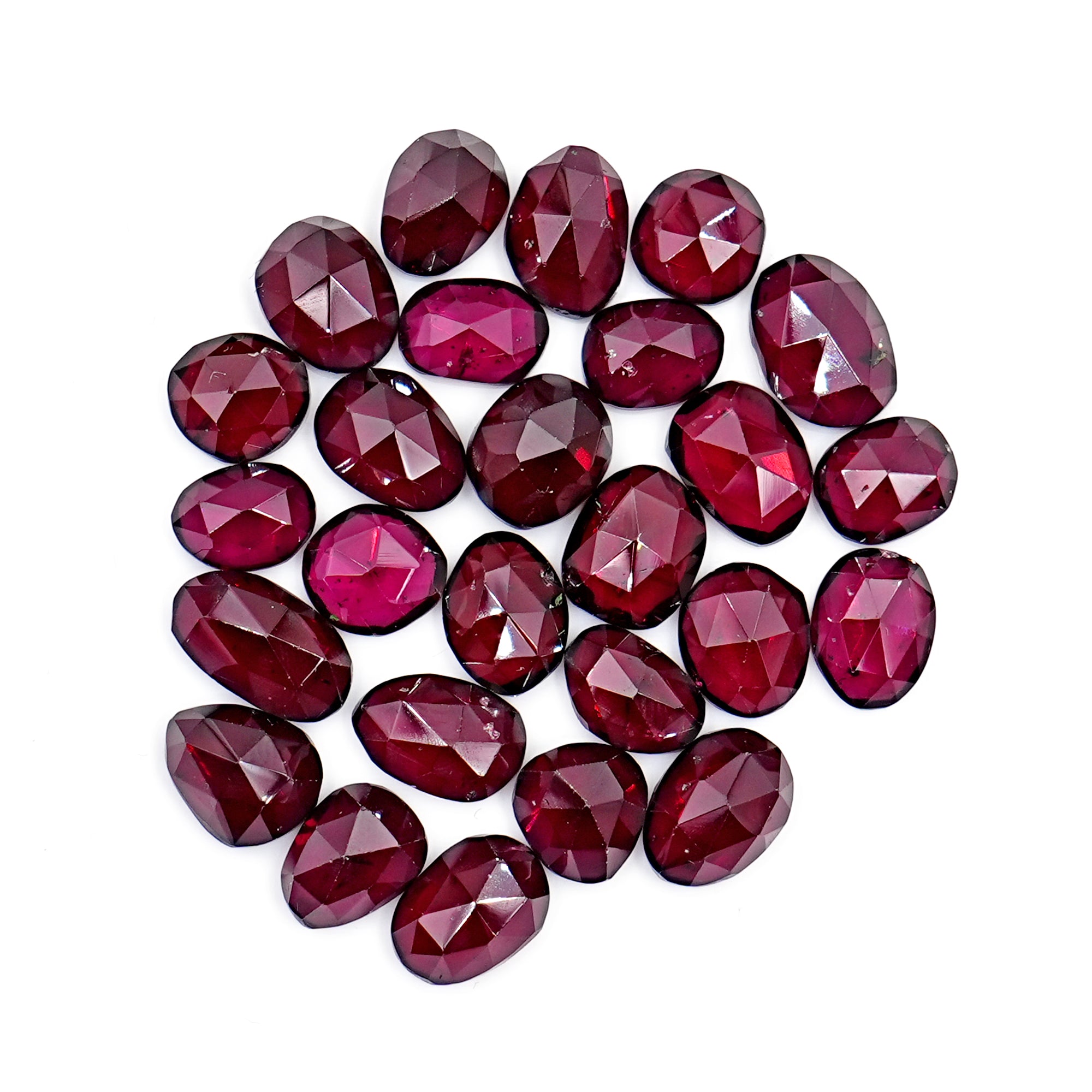 Rhodolite Garnet Rosecut Cabochons | Deep Plum Pink Freeform Faceted Gems - 28 Pieces