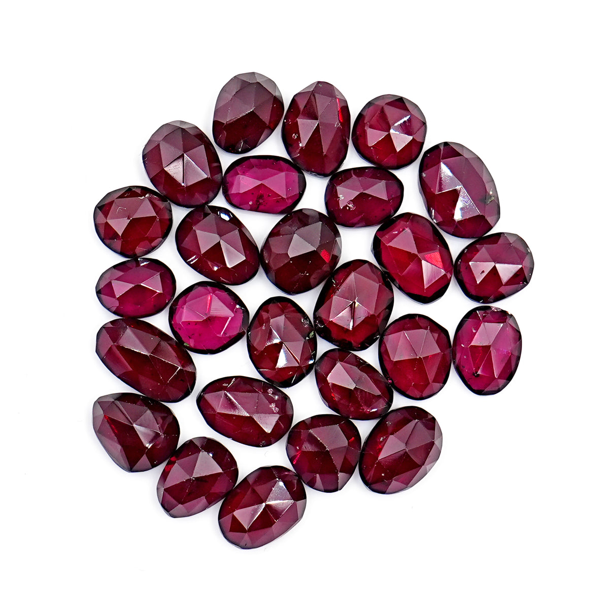 Rhodolite Garnet Rosecut Cabochons | Deep Plum Pink Freeform Faceted Gems - 28 Pieces