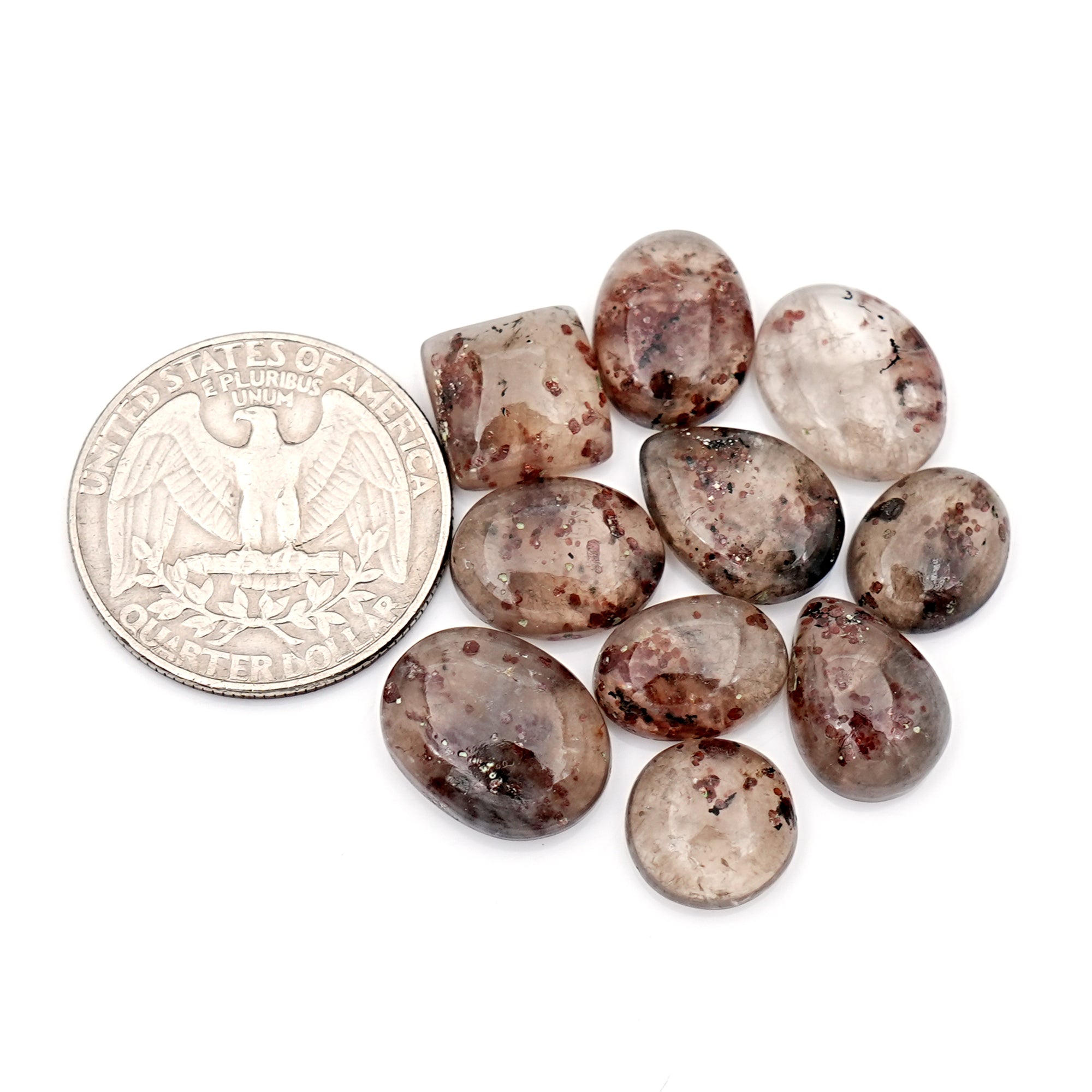 Natural Garnet inclusion in Quartz Smooth Cabs | Freeform Gemstone For Jewelry Making - 10 Pices