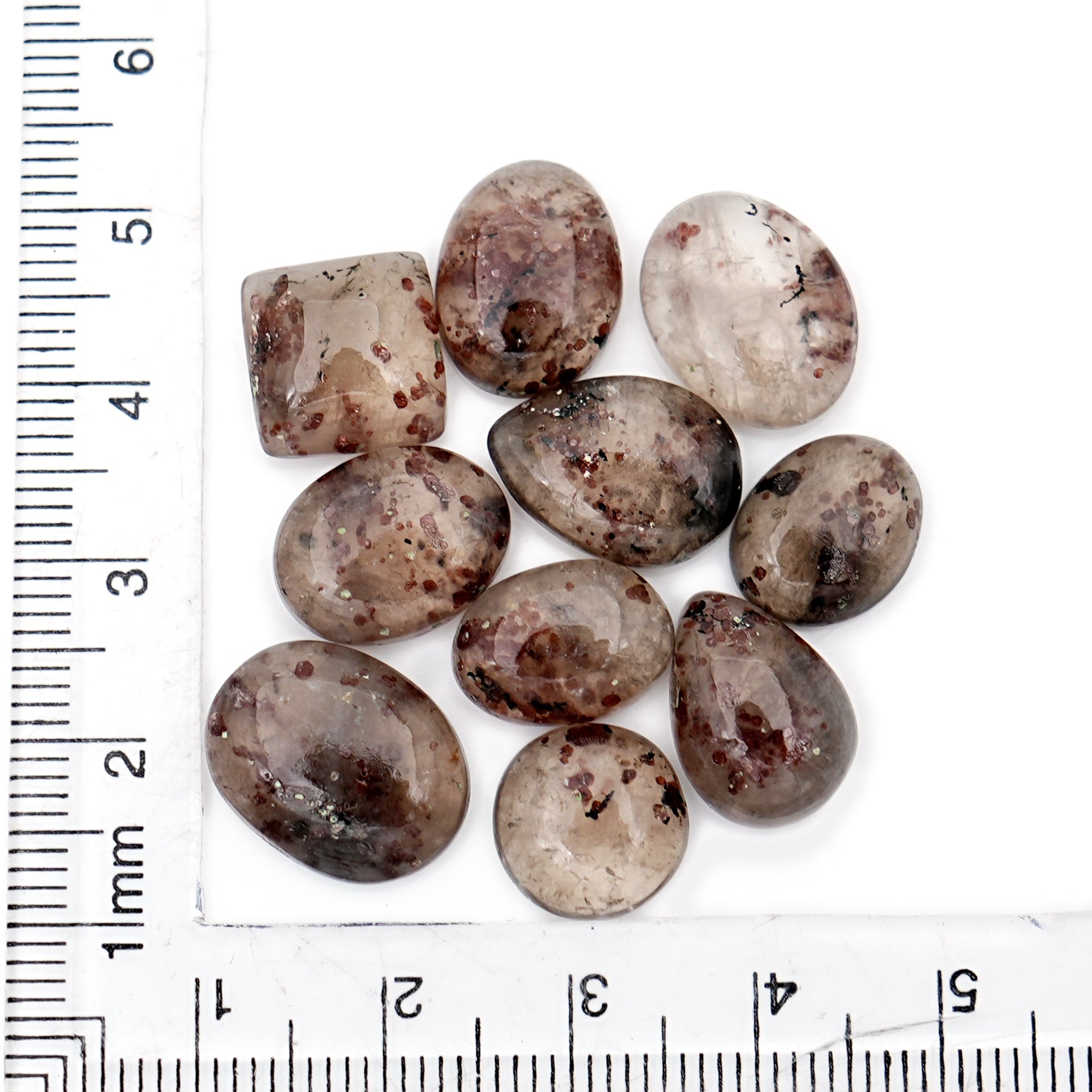 Natural Garnet inclusion in Quartz Smooth Cabs | Freeform Gemstone For Jewelry Making - 10 Pices