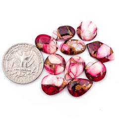 Kingman Red Dahlia Turquoise Cabochons Gemstone for Jewelry Making - 10 Pieces