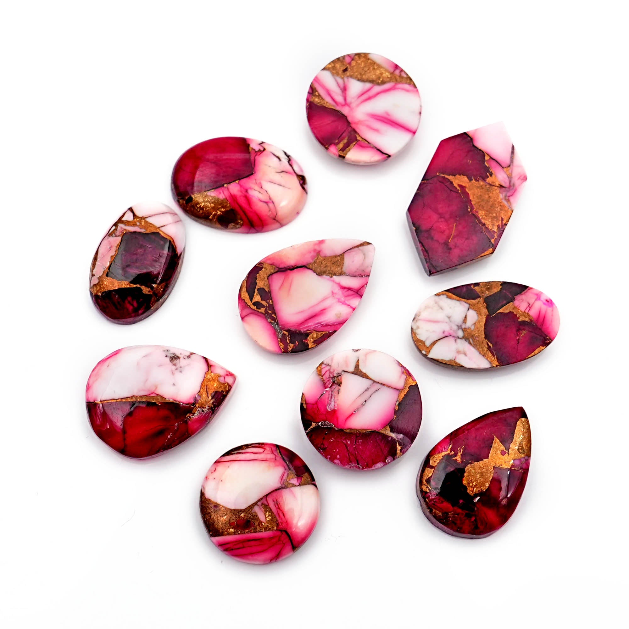 Kingman Red Dahlia Turquoise Cabochons Gemstone for Jewelry Making - 10 Pieces