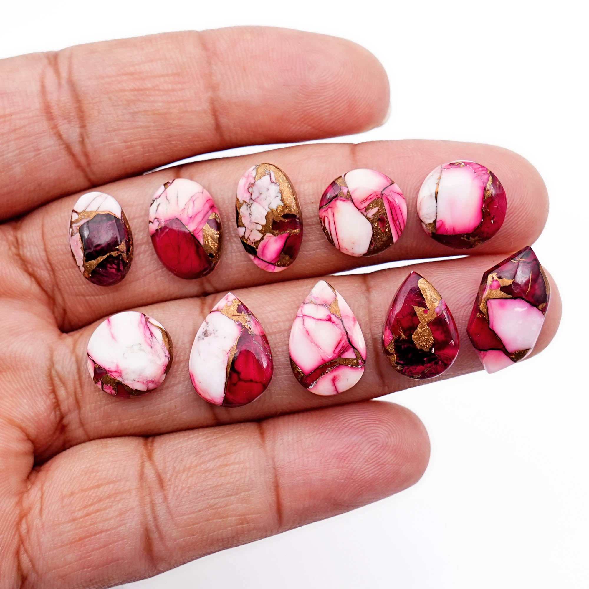 Kingman Red Dahlia Turquoise Cabochons Gemstone for Jewelry Making - 10 Pieces