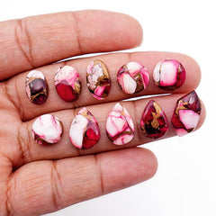 Kingman Red Dahlia Turquoise Cabochons Gemstone for Jewelry Making - 10 Pieces