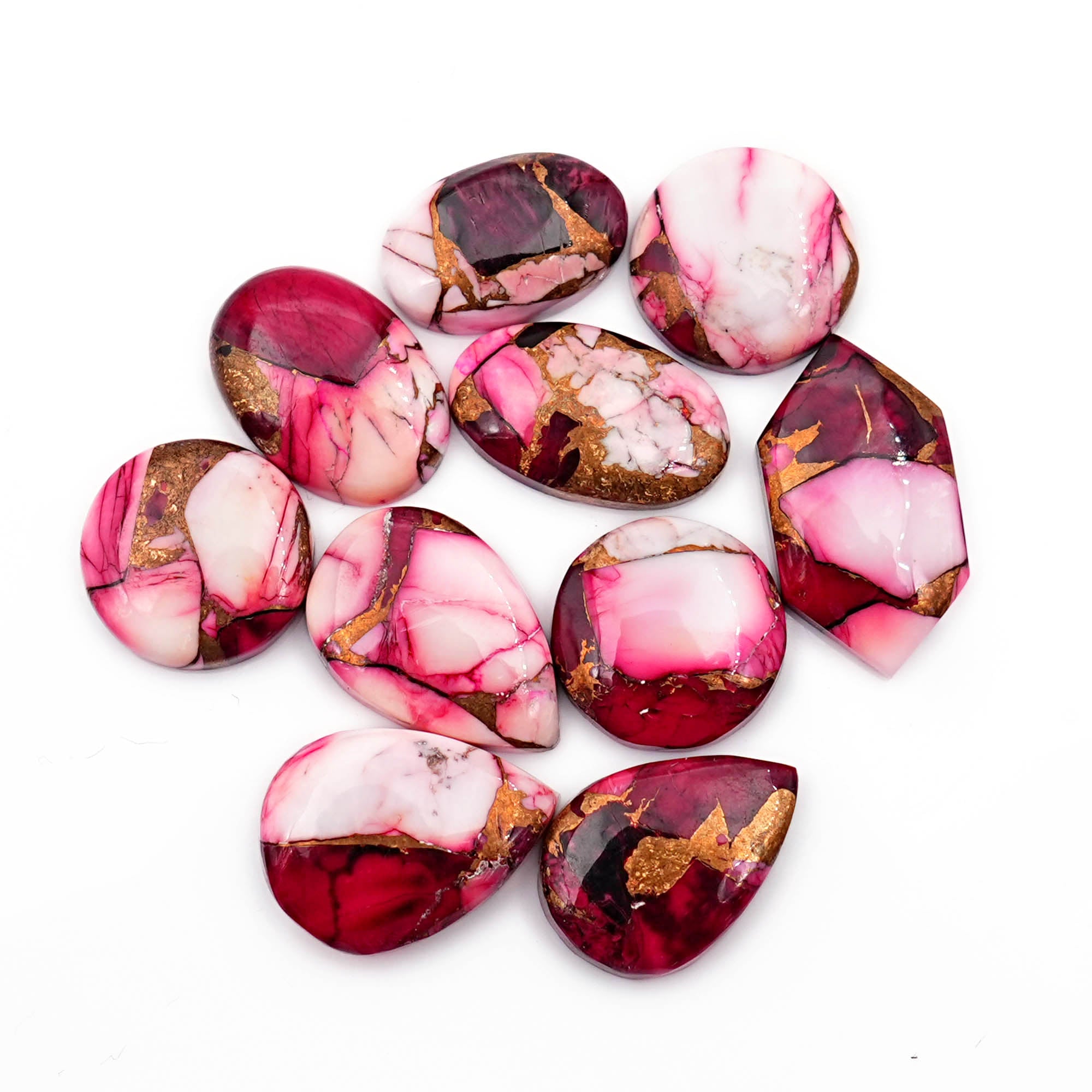 Kingman Red Dahlia Turquoise Cabochons Gemstone for Jewelry Making - 10 Pieces