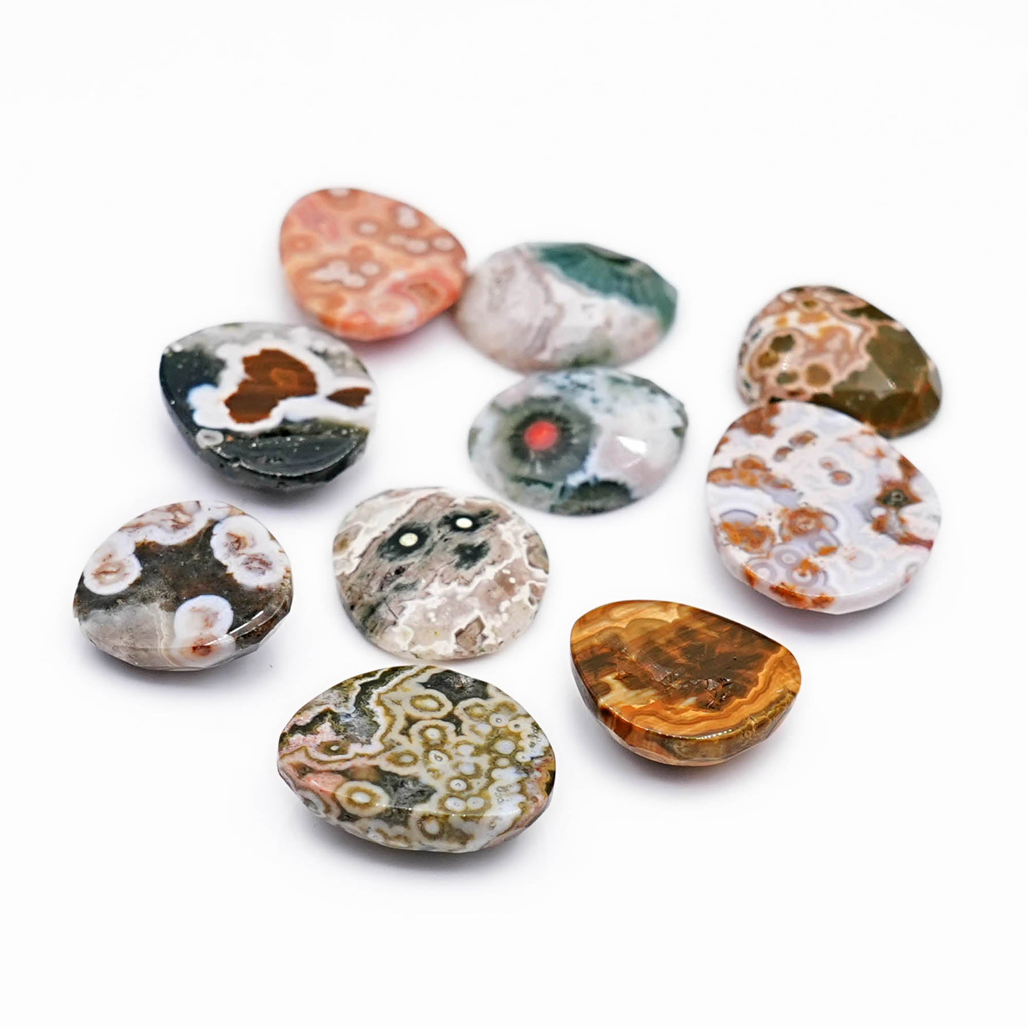 Ocean Jasper Rose Cut Cabochons | Multi Freeform Gemstones For Jewelry - 10 Pieces