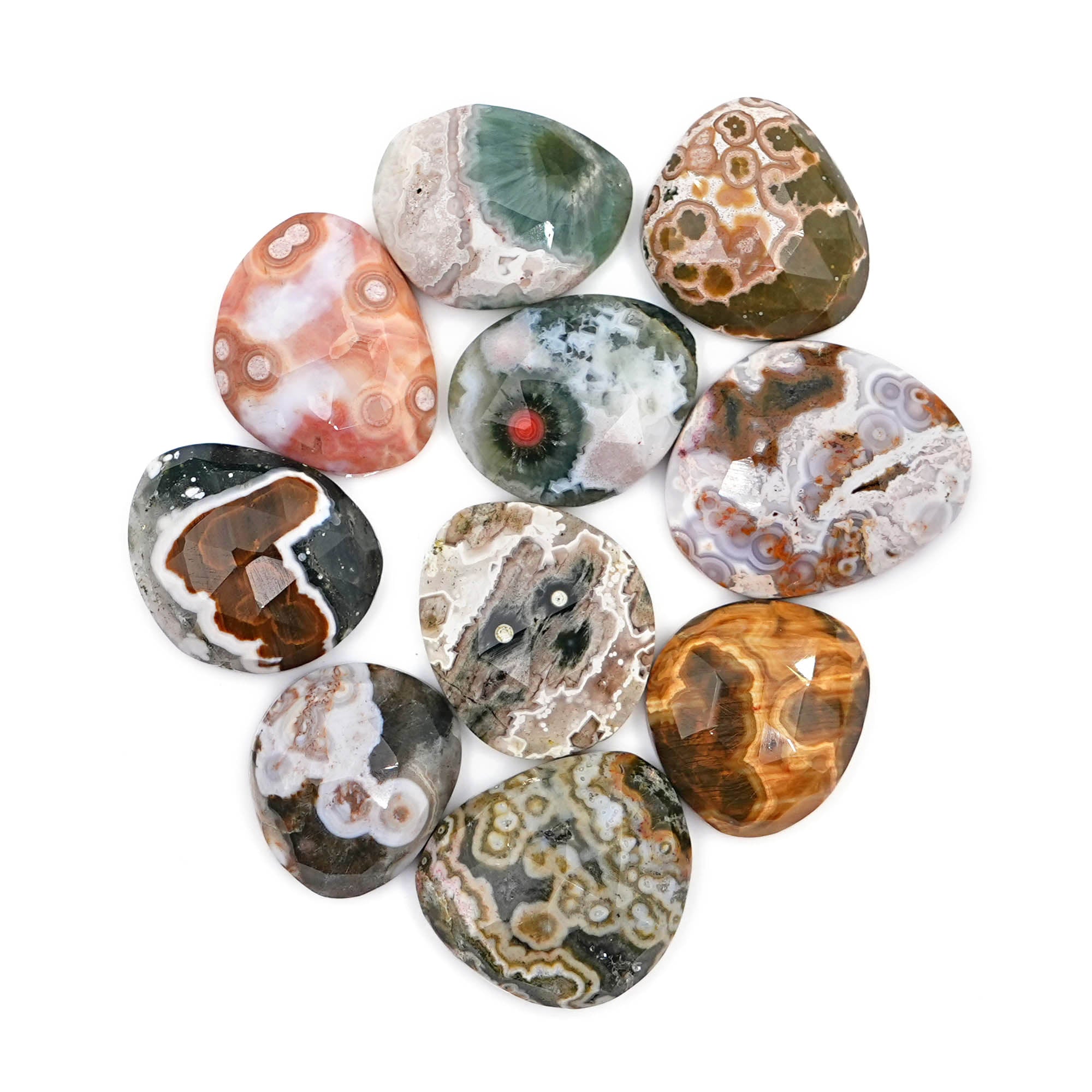 Ocean Jasper Rose Cut Cabochons | Multi Freeform Gemstones For Jewelry - 10 Pieces