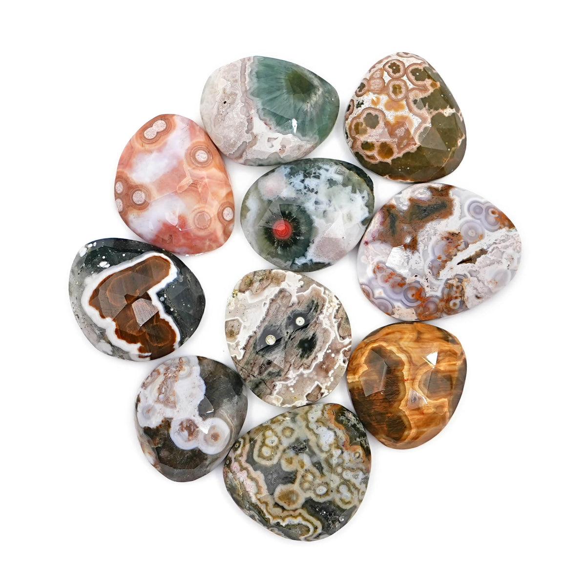 Ocean Jasper Rose Cut Cabochons | Multi Freeform Gemstones For Jewelry - 10 Pieces