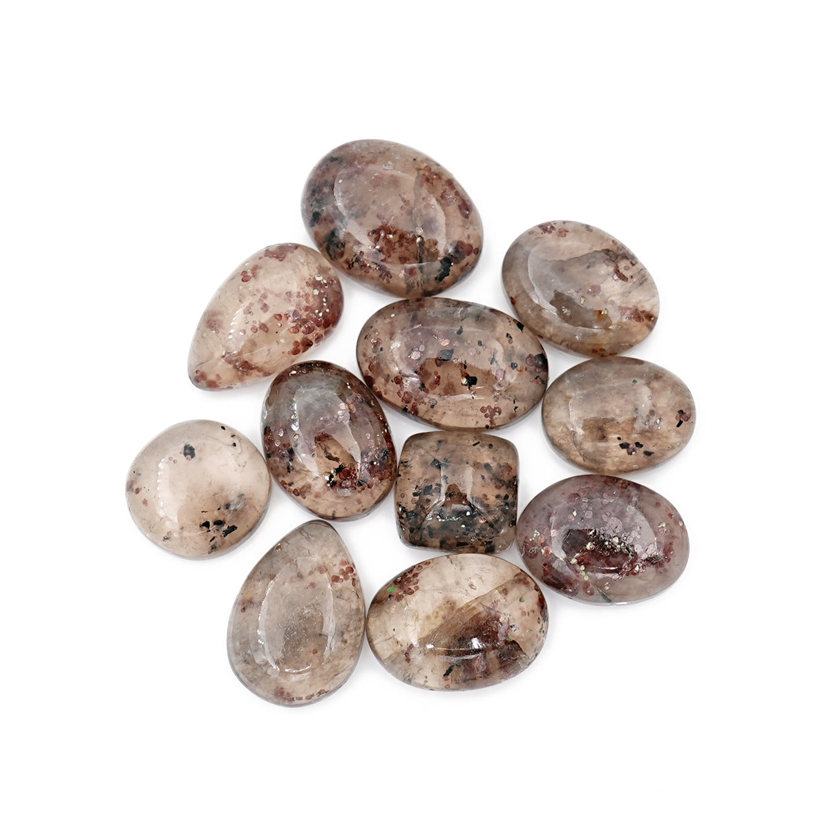 Natural Garnet inclusion in Quartz Cabochons | Faceted Freeform Gems For Jewelry Making - 11 Pices