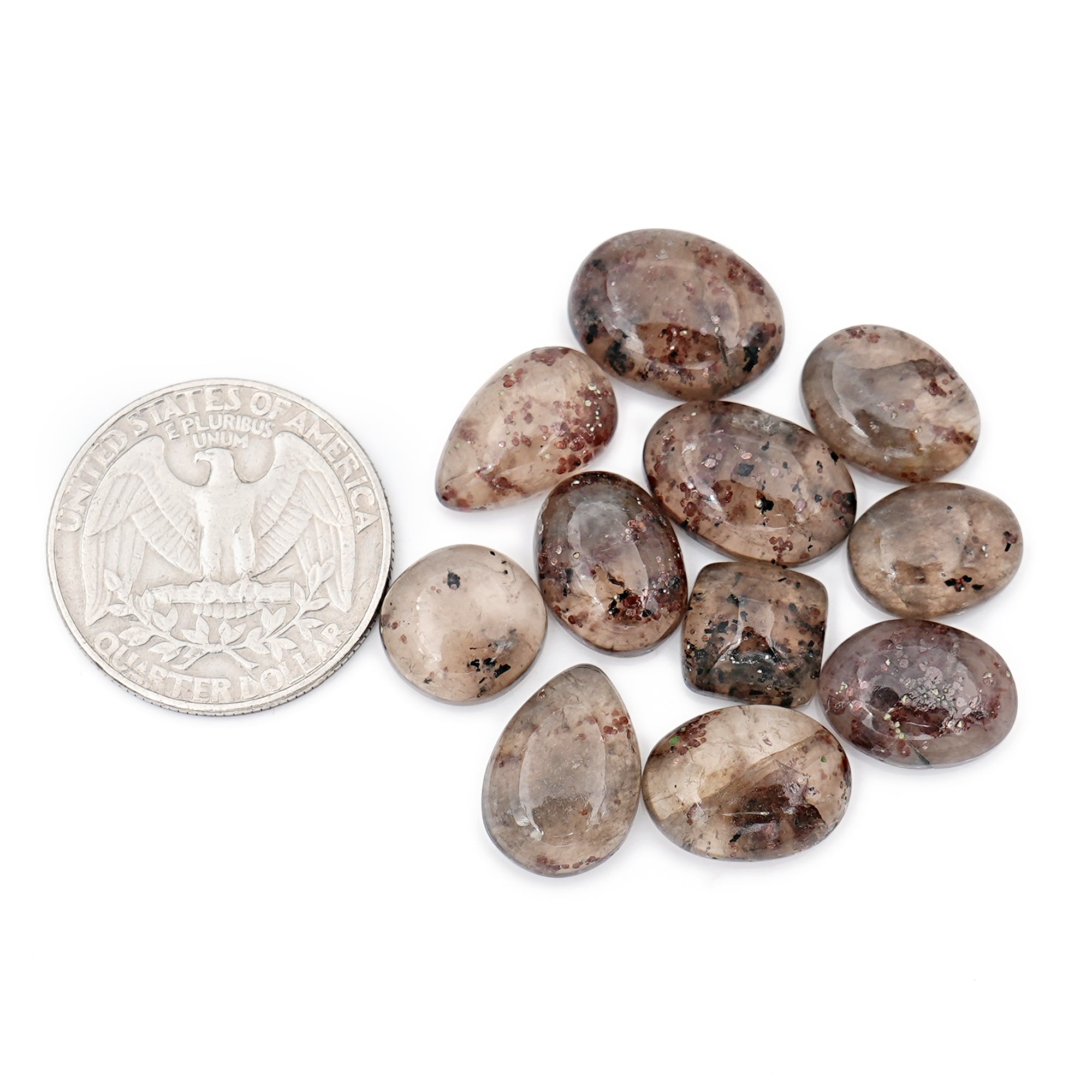 Natural Garnet inclusion in Quartz Cabochons | Faceted Freeform Gems For Jewelry Making - 11 Pices