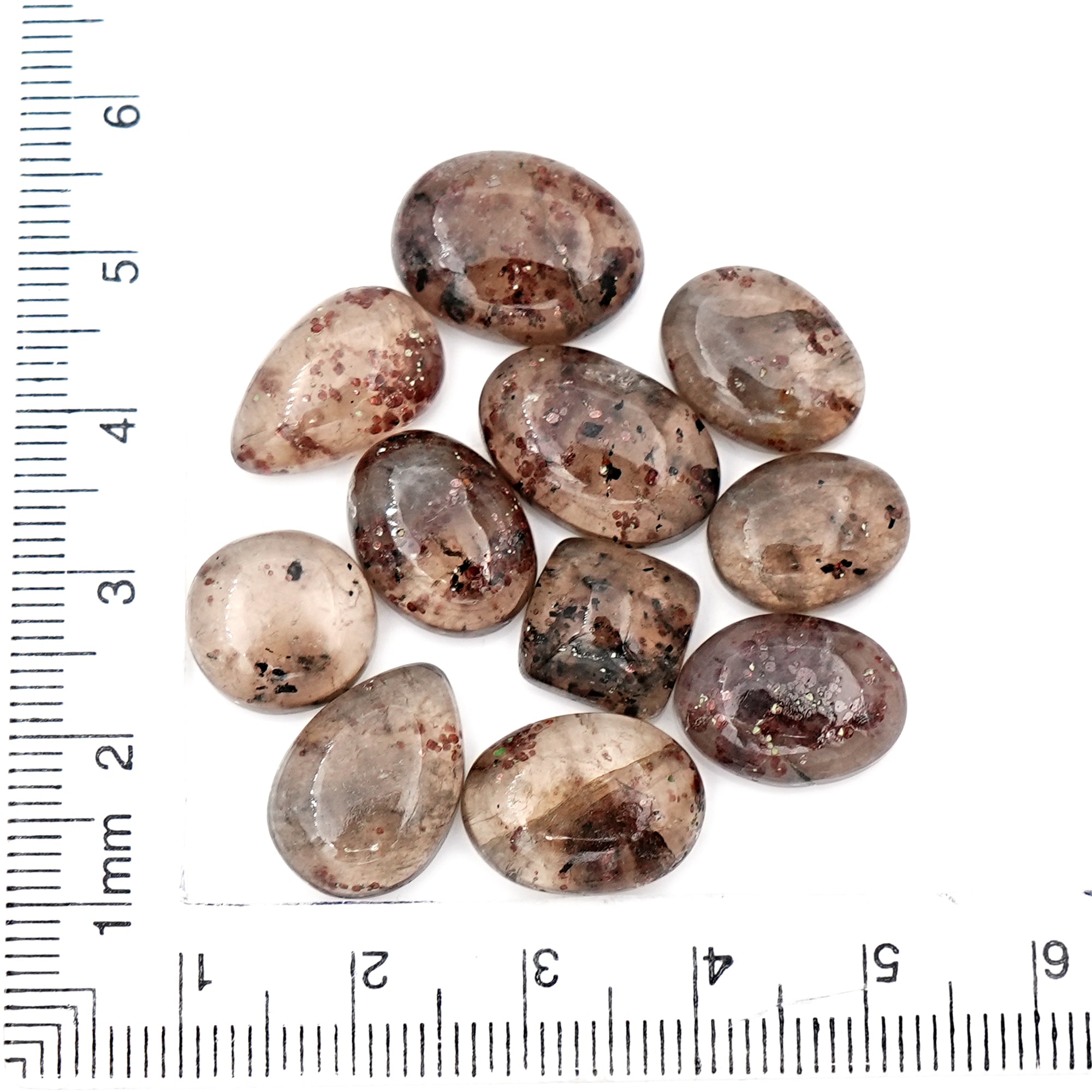 Natural Garnet inclusion in Quartz Cabochons | Faceted Freeform Gems For Jewelry Making - 11 Pices