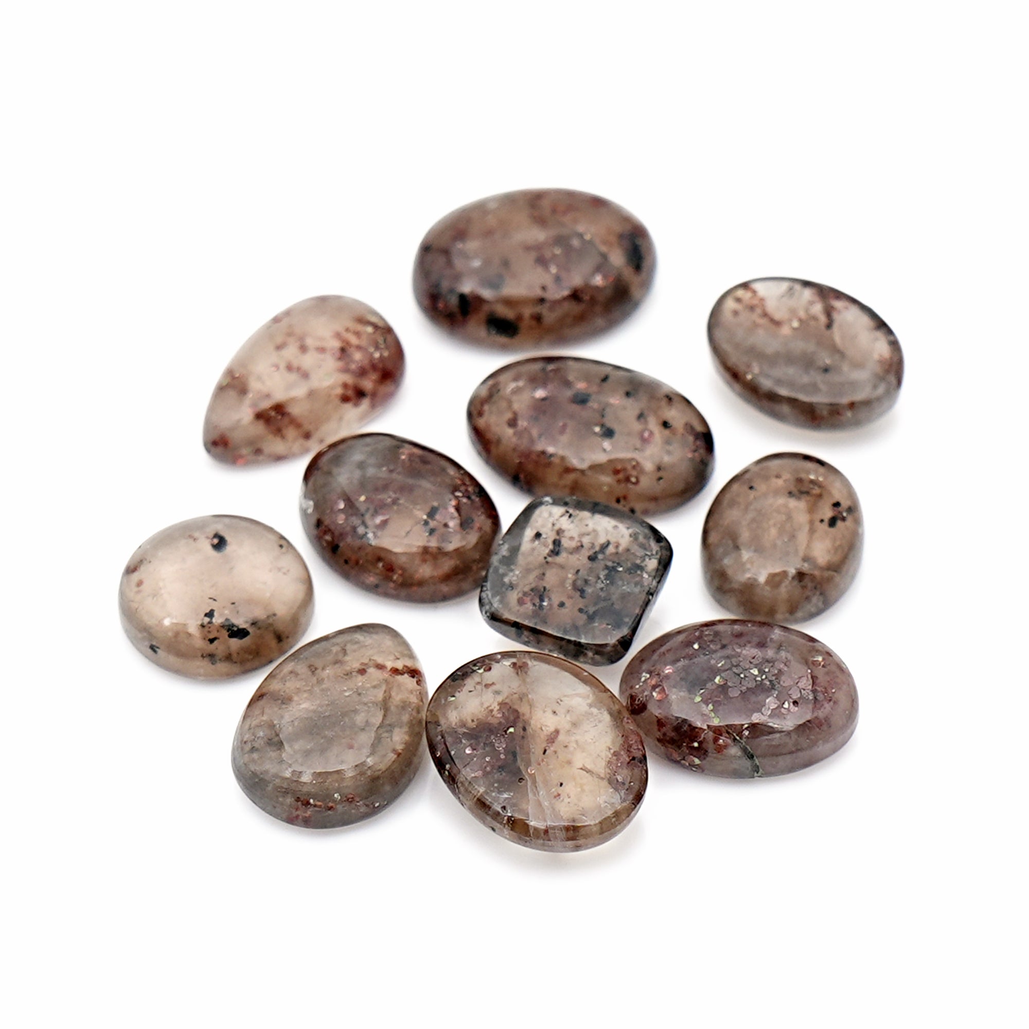 Natural Garnet inclusion in Quartz Cabochons | Faceted Freeform Gems For Jewelry Making - 11 Pices