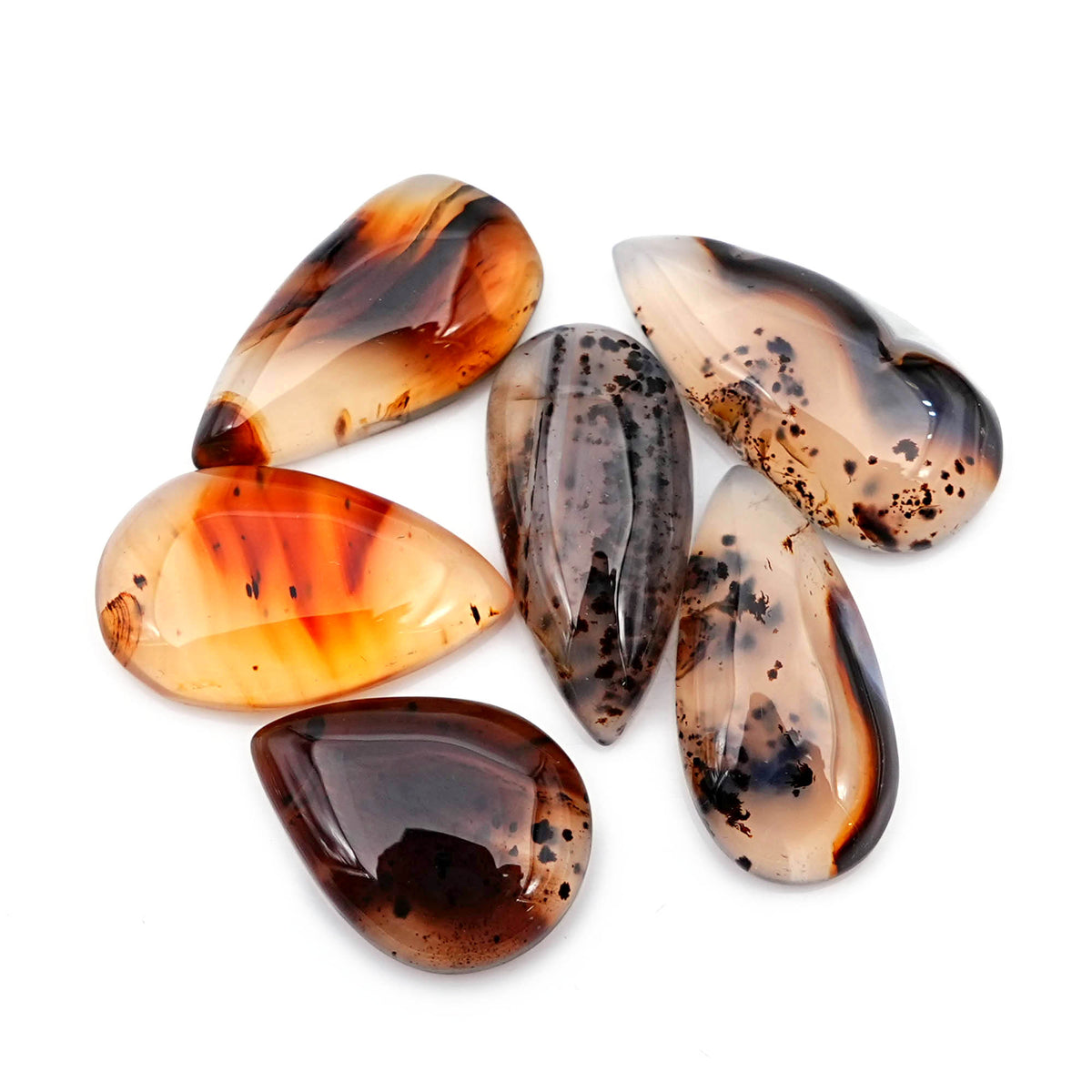 Pear Cut Montana Agate Smooth Cabochon | Natural Gemstone with Unique Inclusions - 6 Pieces