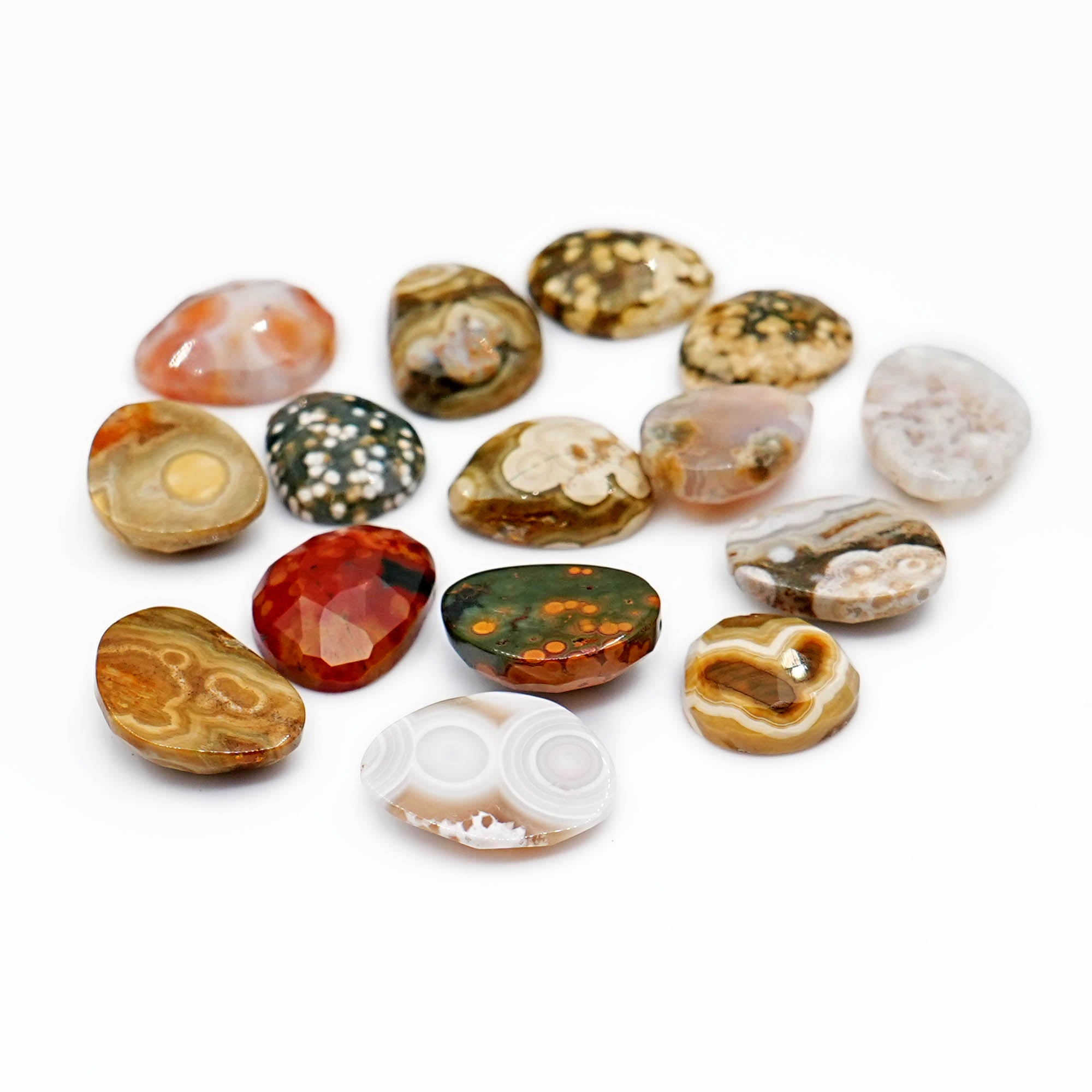 Ocean Jasper Rose Cut Cabochons | Multi Freeform Gemstones For Jewelry - 15 Pieces