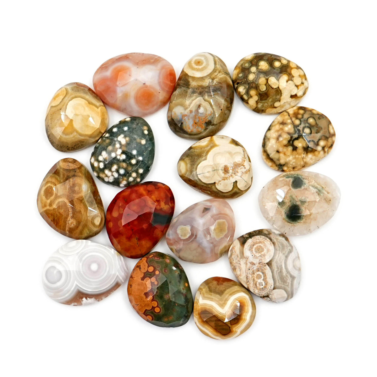 Ocean Jasper Rose Cut Cabochons | Multi Freeform Gemstones For Jewelry - 15 Pieces