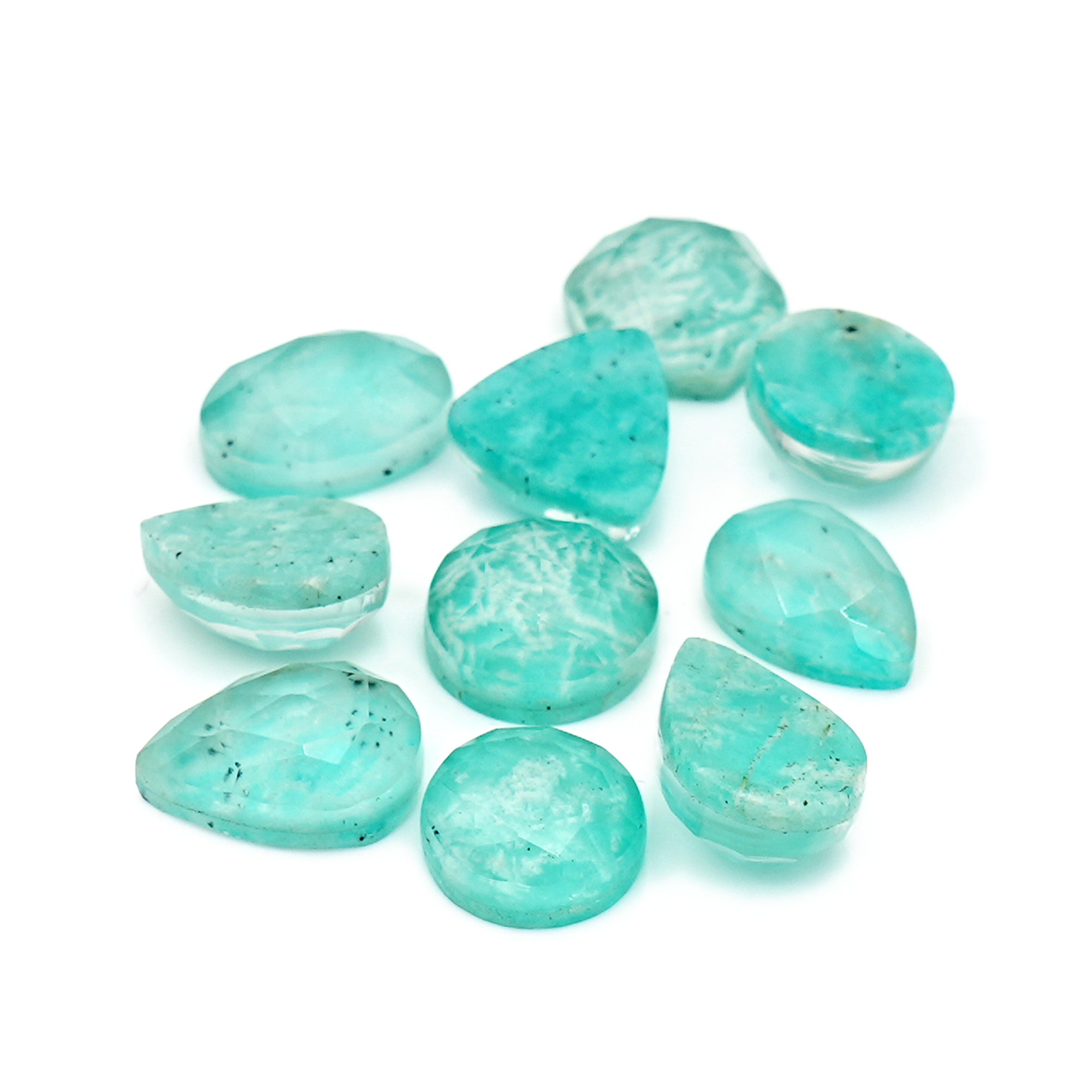 Amazonite Doublet Rose Cut Cabochons | Natural Gemstones for Jewelry Making - 10 Pieces