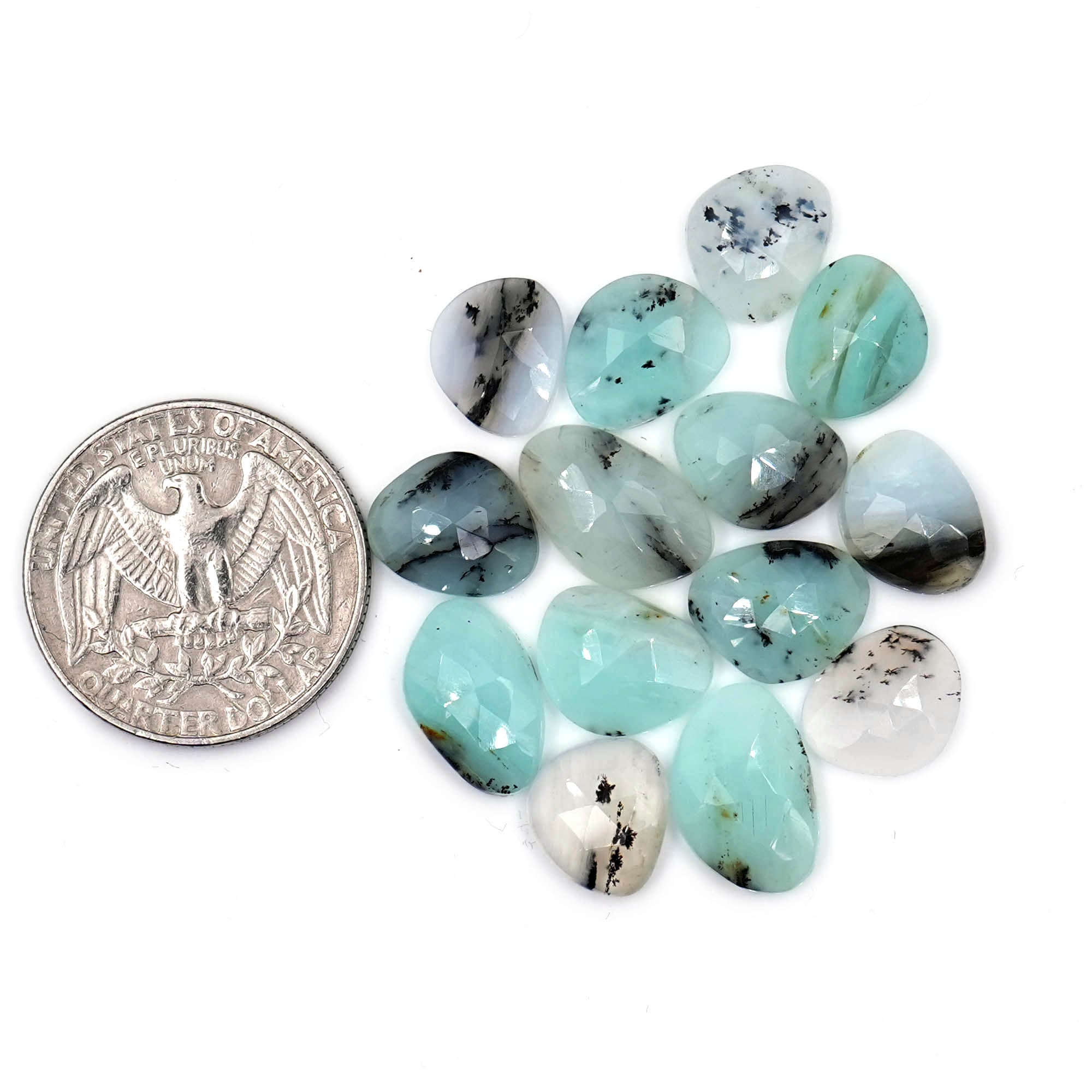 Natural Peruvian Blue Opal Rose Cut Gemstones | Polished Loose Gems for Jewelry Making - 14 Pieces