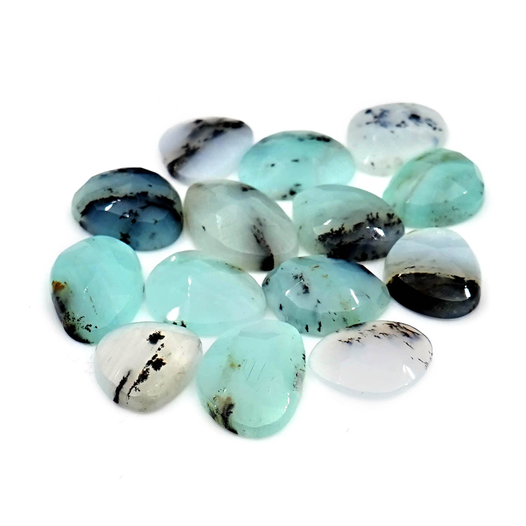 Natural Peruvian Blue Opal Rose Cut Gemstones | Polished Loose Gems for Jewelry Making - 14 Pieces
