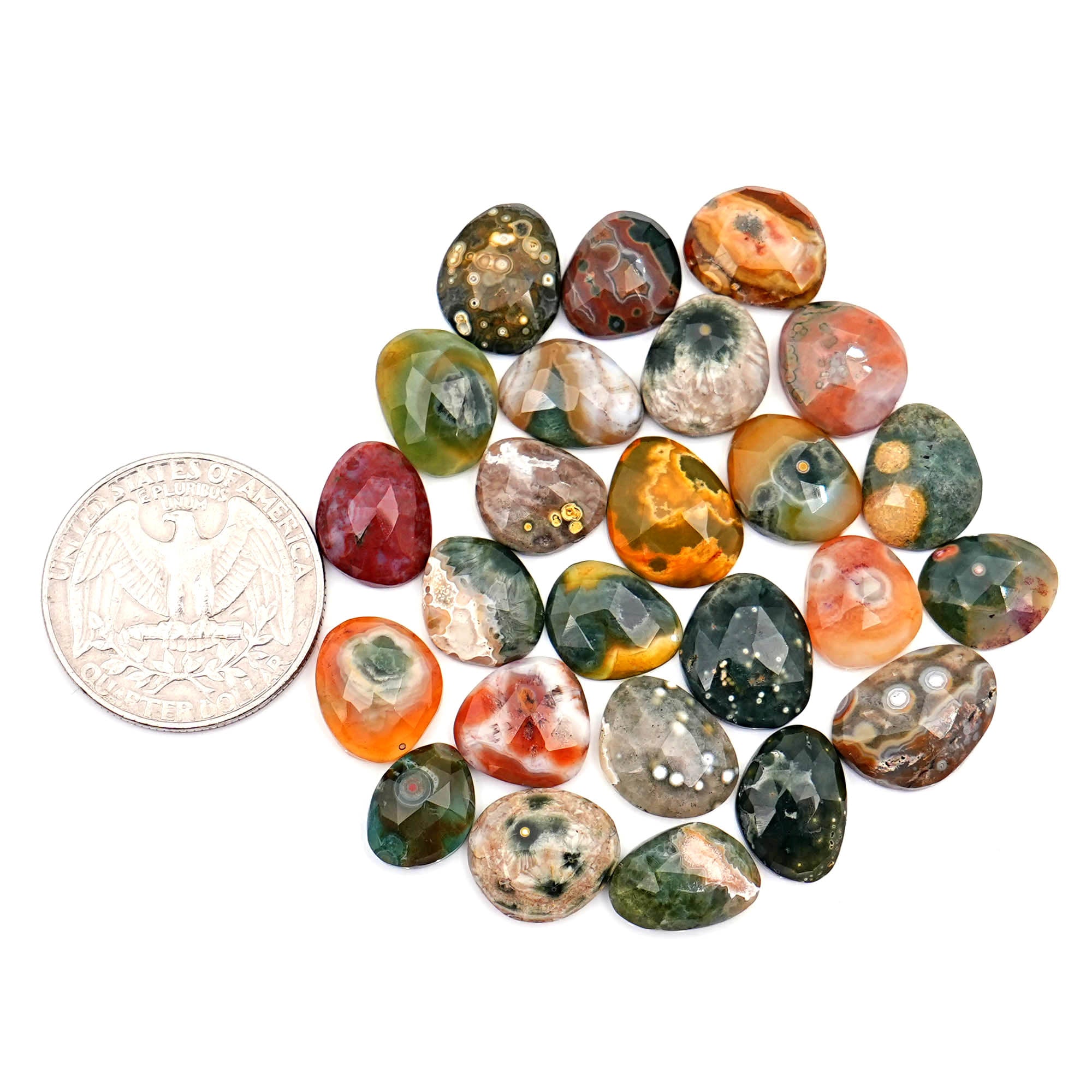 Ocean Jasper Rose Cut Cabochons | Multi Freeform Gemstones For Jewelry - 25 Pieces