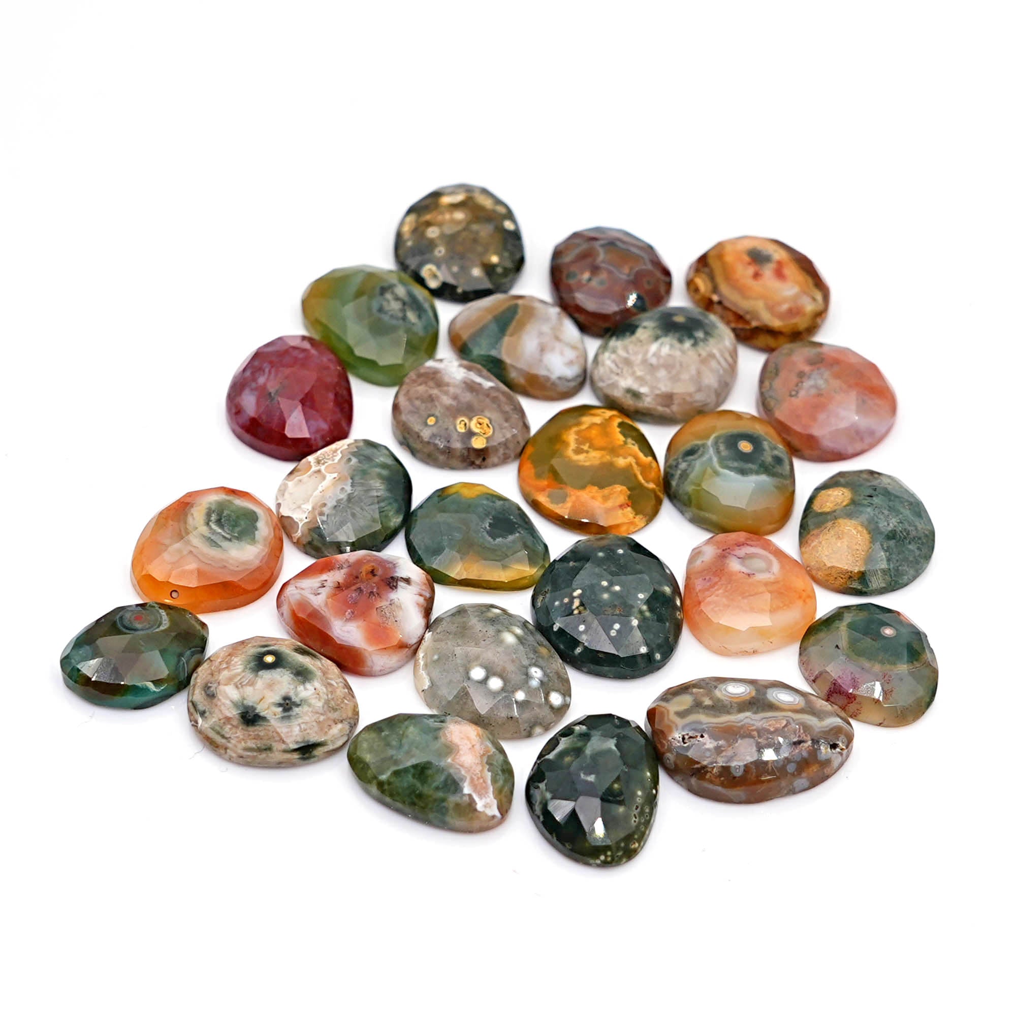 Ocean Jasper Rose Cut Cabochons | Multi Freeform Gemstones For Jewelry - 25 Pieces