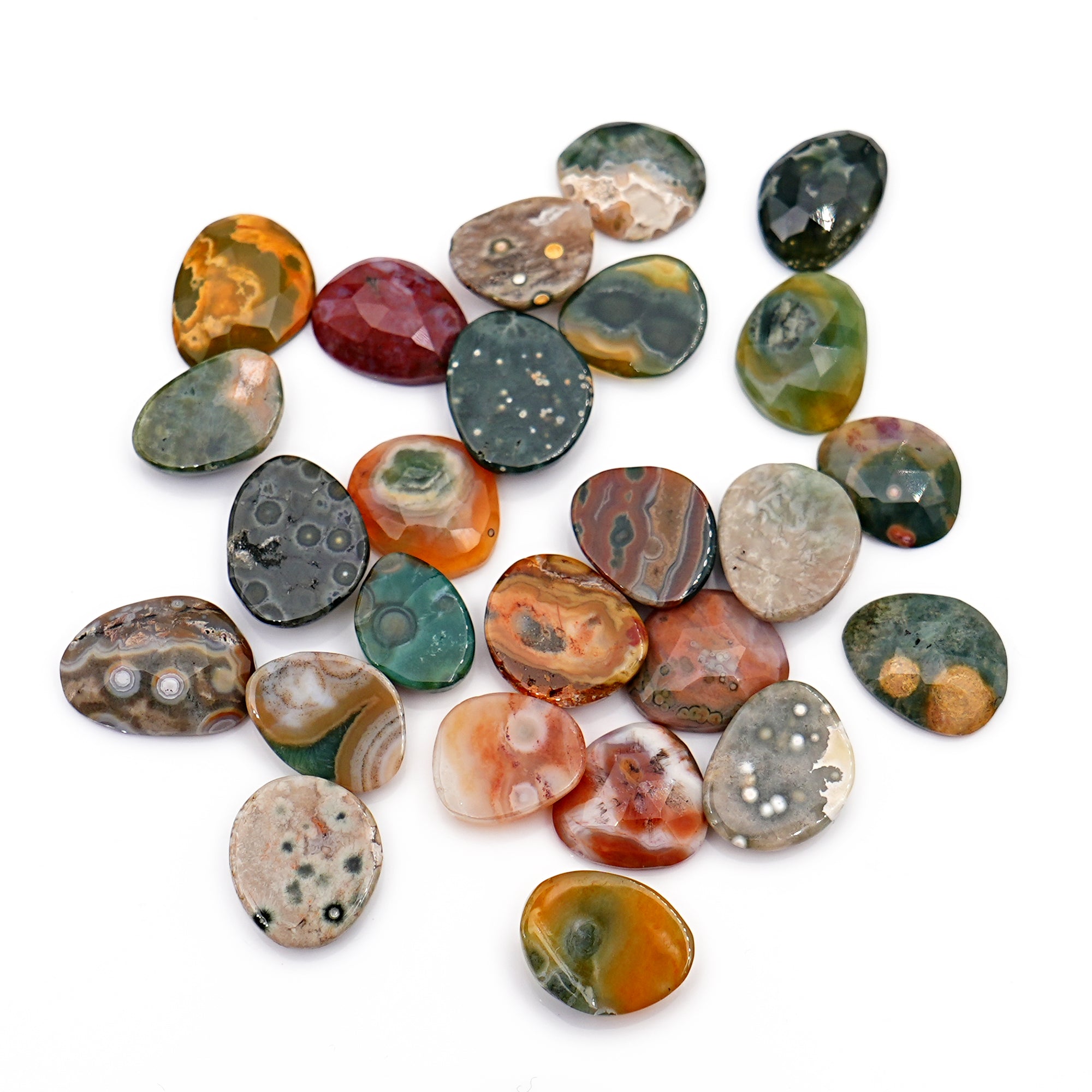 Ocean Jasper Rose Cut Cabochons | Multi Freeform Gemstones For Jewelry - 25 Pieces