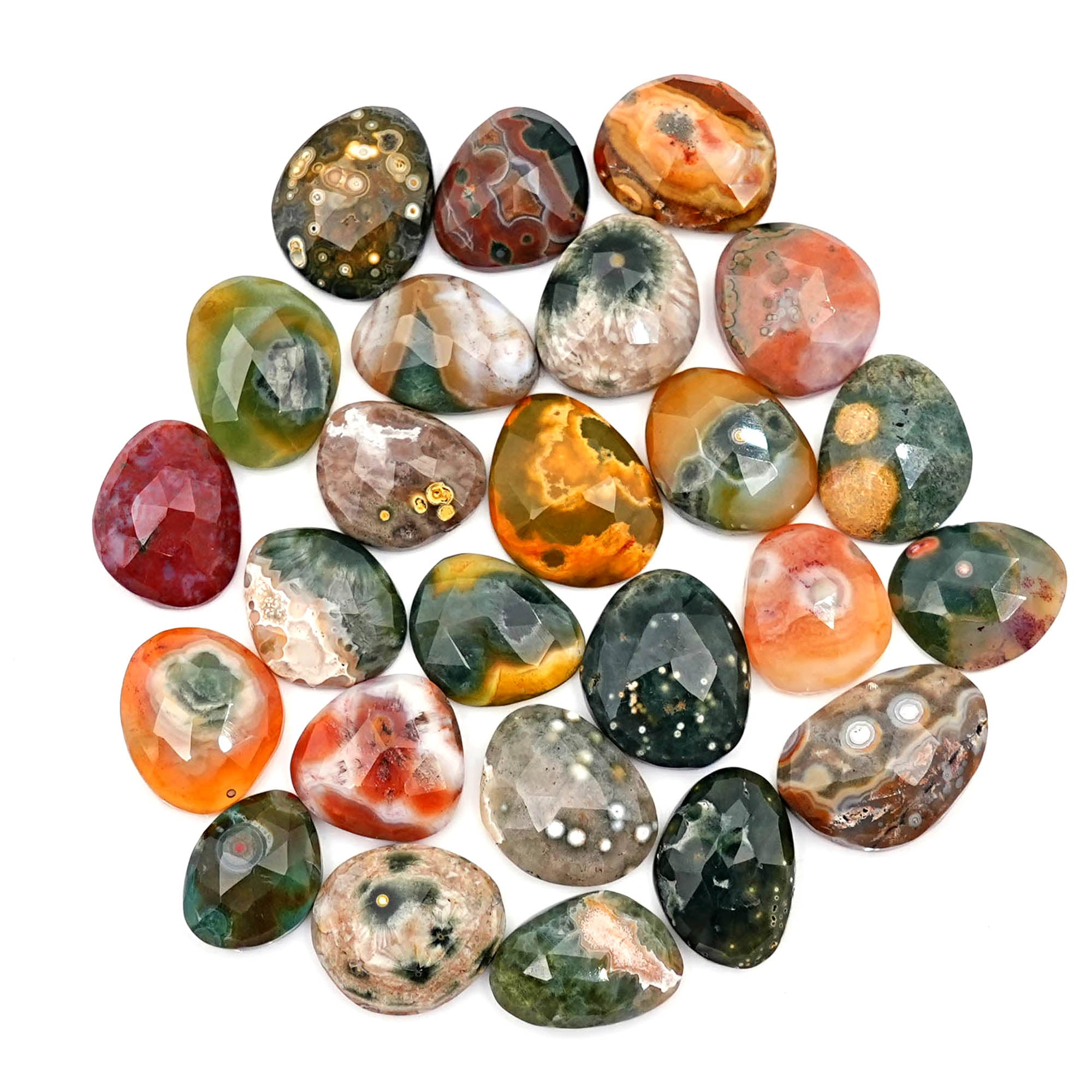Ocean Jasper Rose Cut Cabochons | Multi Freeform Gemstones For Jewelry - 25 Pieces