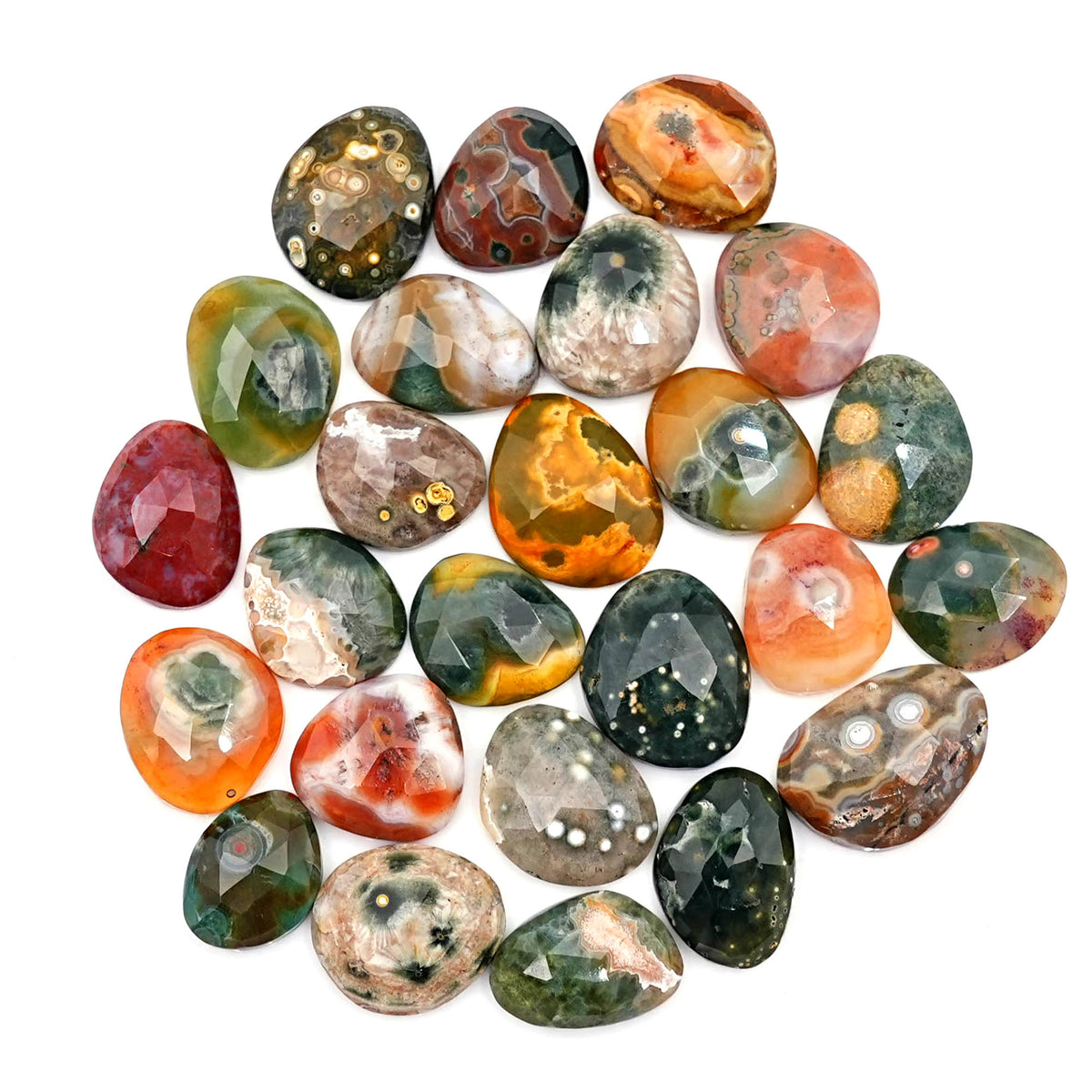 Ocean Jasper Rose Cut Cabochons | Multi Freeform Gemstones For Jewelry - 25 Pieces
