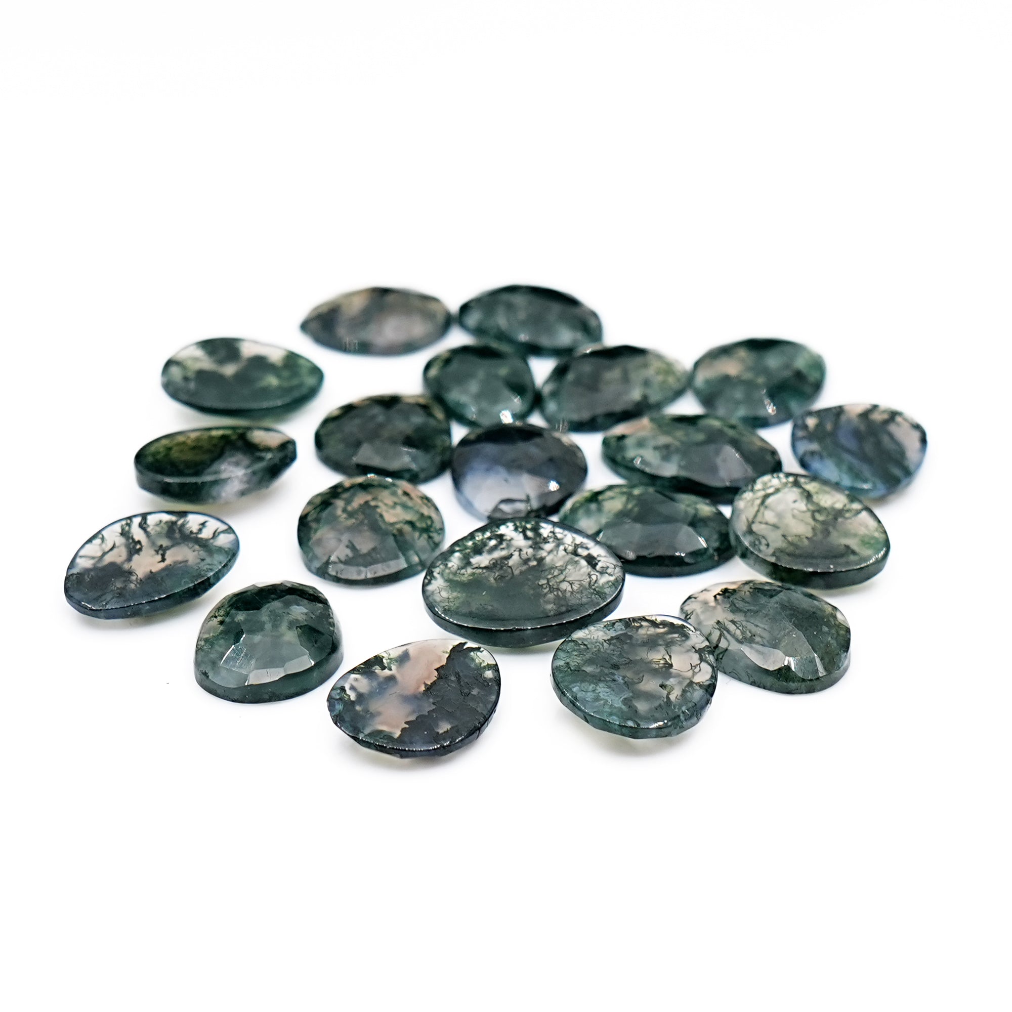 Moss Agate Freeform Rose Cut Cabochons | Nature Inspired Gemstone for Jewelry Making - 20 Pieces