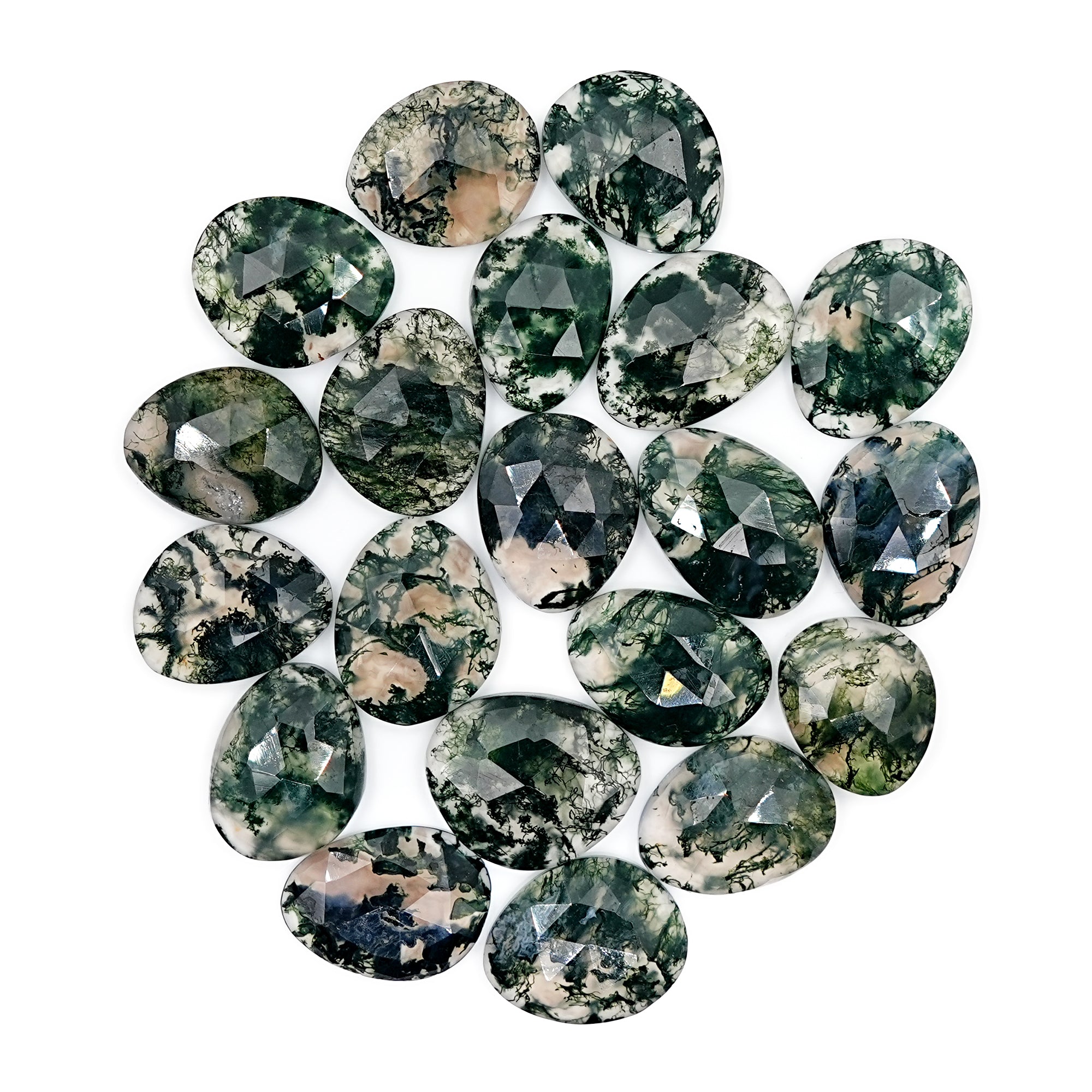 Moss Agate Freeform Rose Cut Cabochons | Nature Inspired Gemstone for Jewelry Making - 20 Pieces