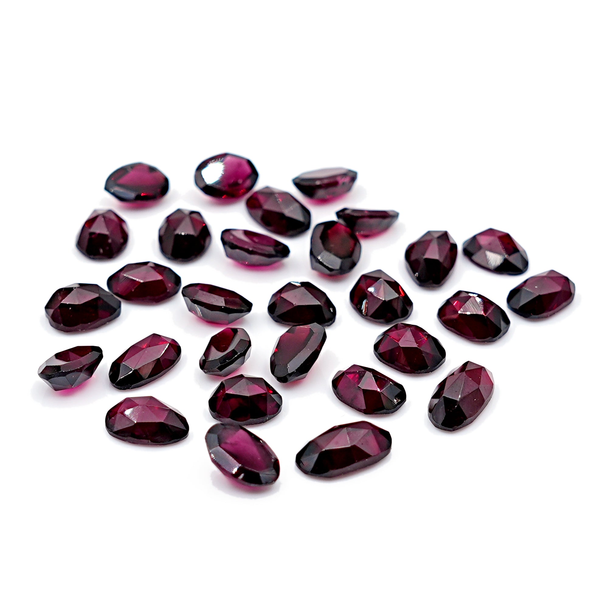 Natural Rhodolite Garnet Rose Cut Cabochon | Deep Plum Pink Faceted Freeform Gems - 29 Pices