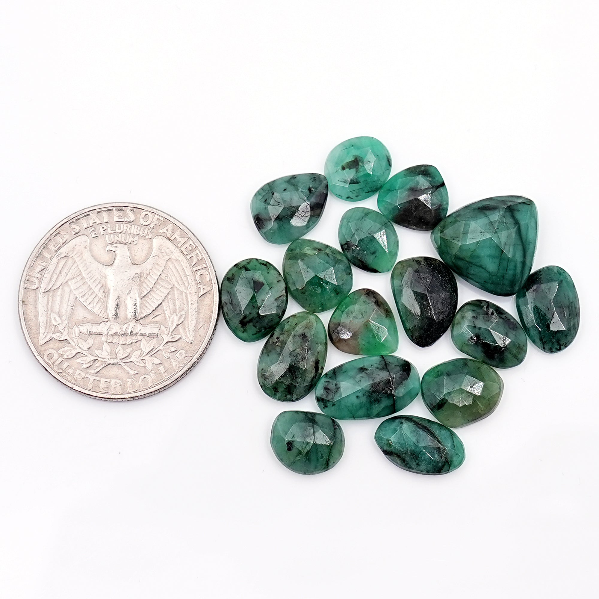 Natural Emerald Rose Cut Cabochons | Freeform Zambian Emerald Gemstone - 16 Pieces