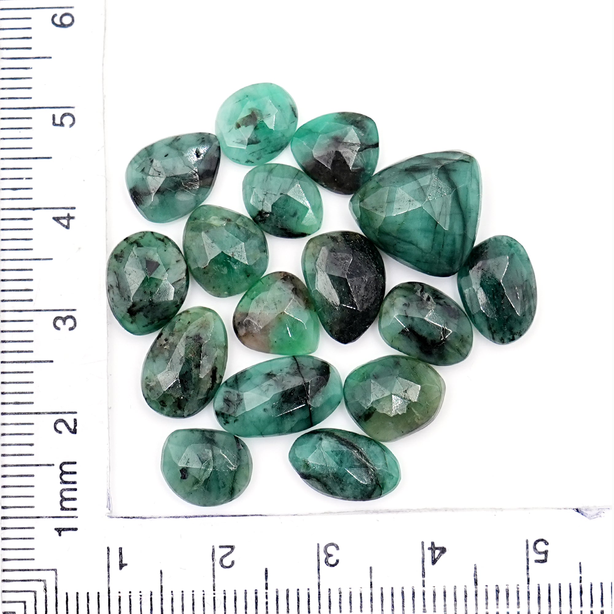 Natural Emerald Rose Cut Cabochons | Freeform Zambian Emerald Gemstone - 16 Pieces