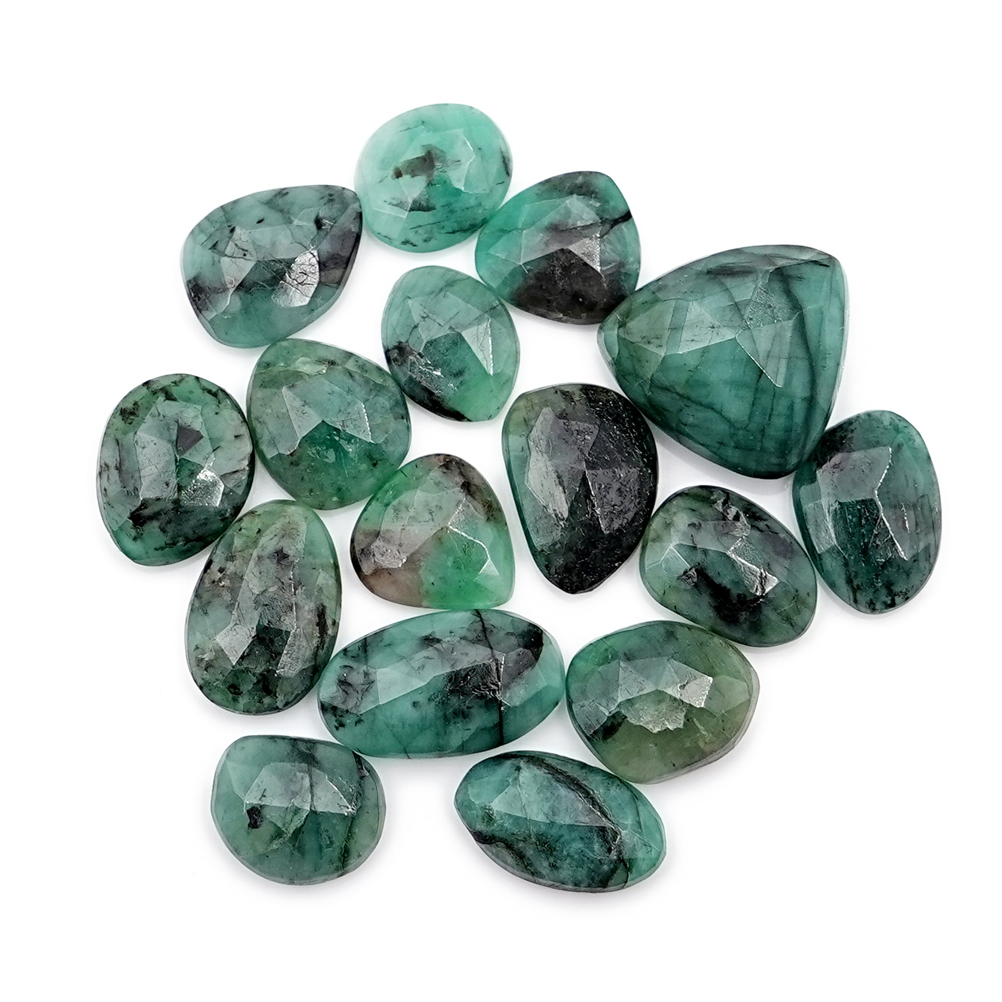 Natural Emerald Rose Cut Cabochons | Freeform Zambian Emerald Gemstone - 16 Pieces