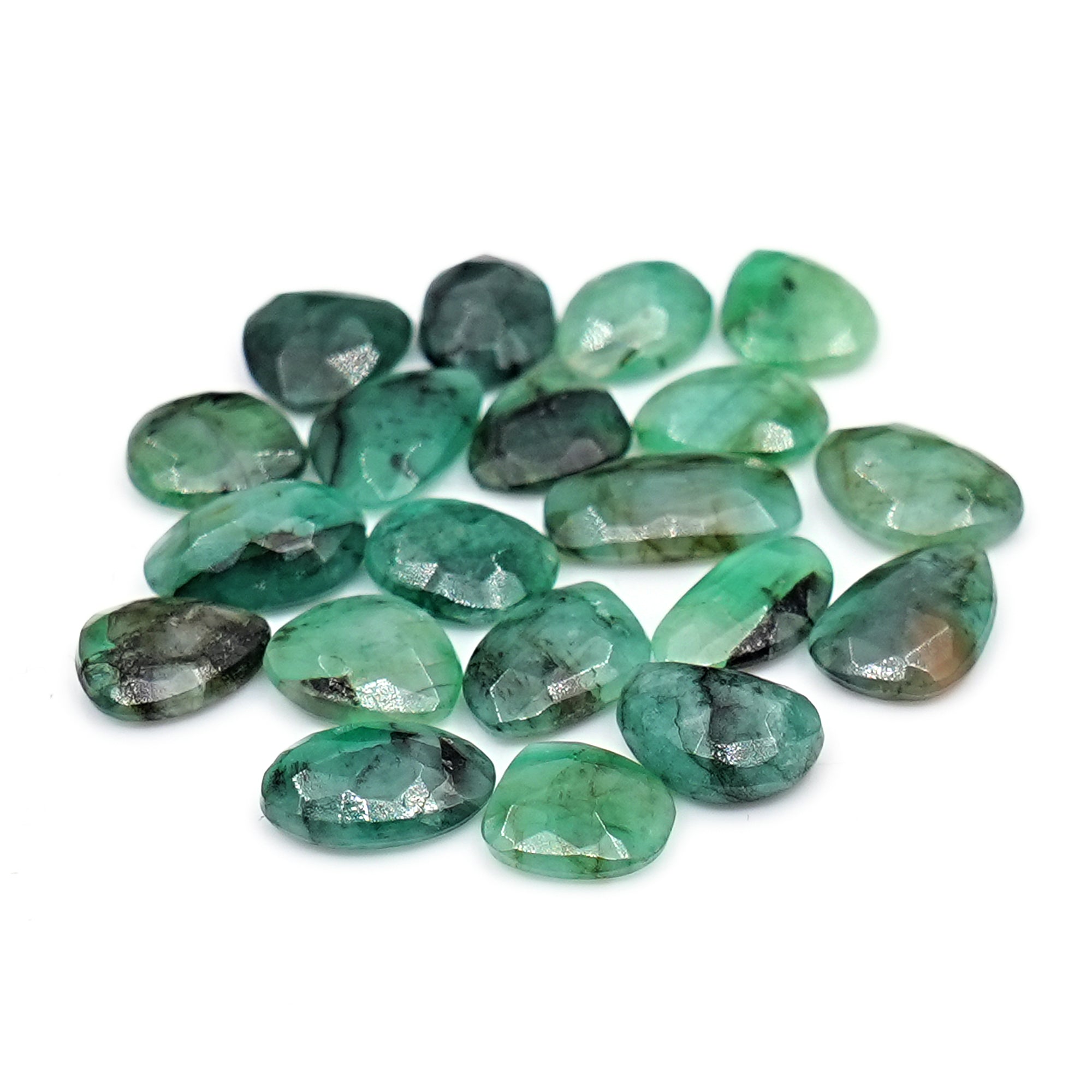 Natural Emerald Rose Cut Cabochons | Freeform Zambian Emerald Gemstone - 20 Pieces