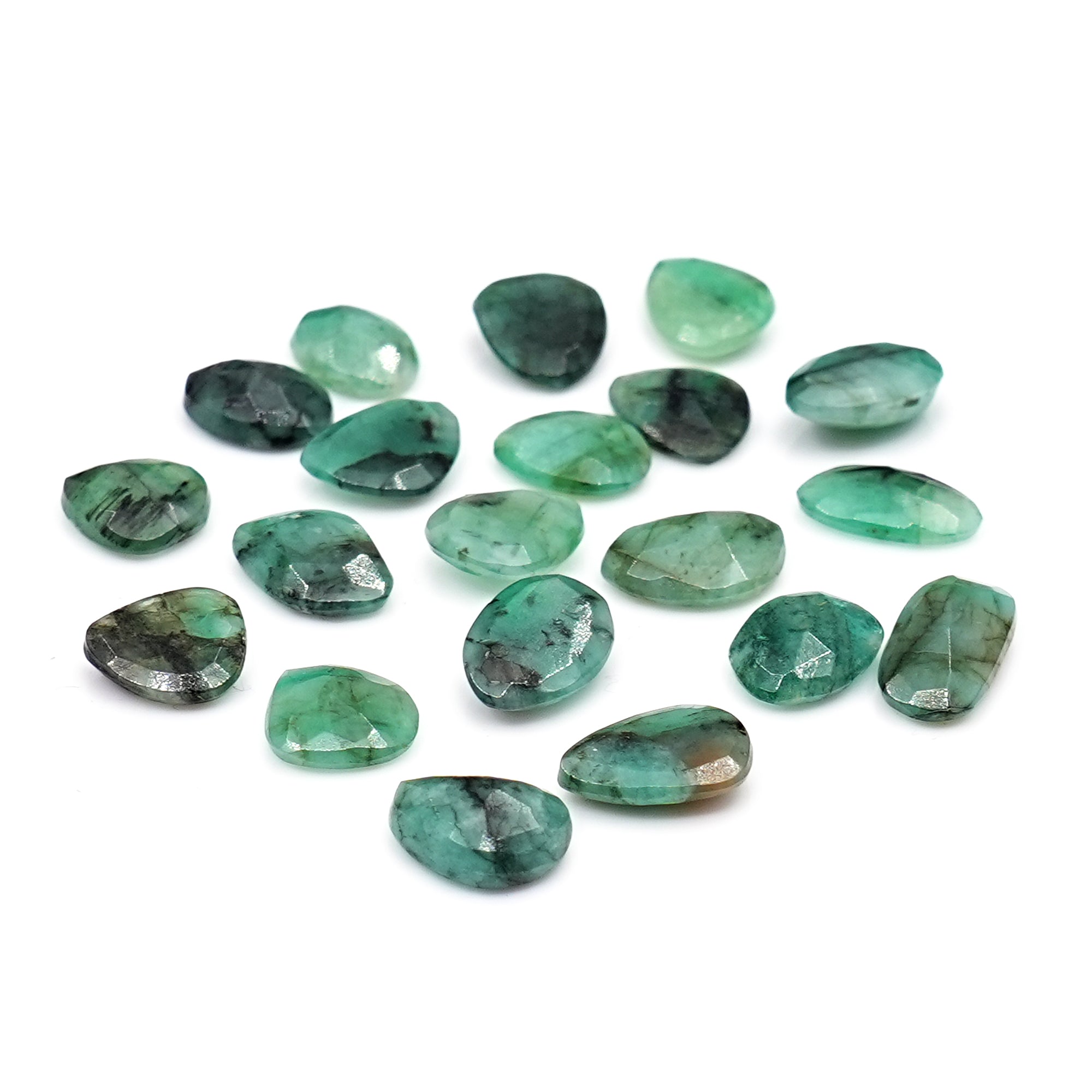 Natural Emerald Rose Cut Cabochons | Freeform Zambian Emerald Gemstone - 20 Pieces