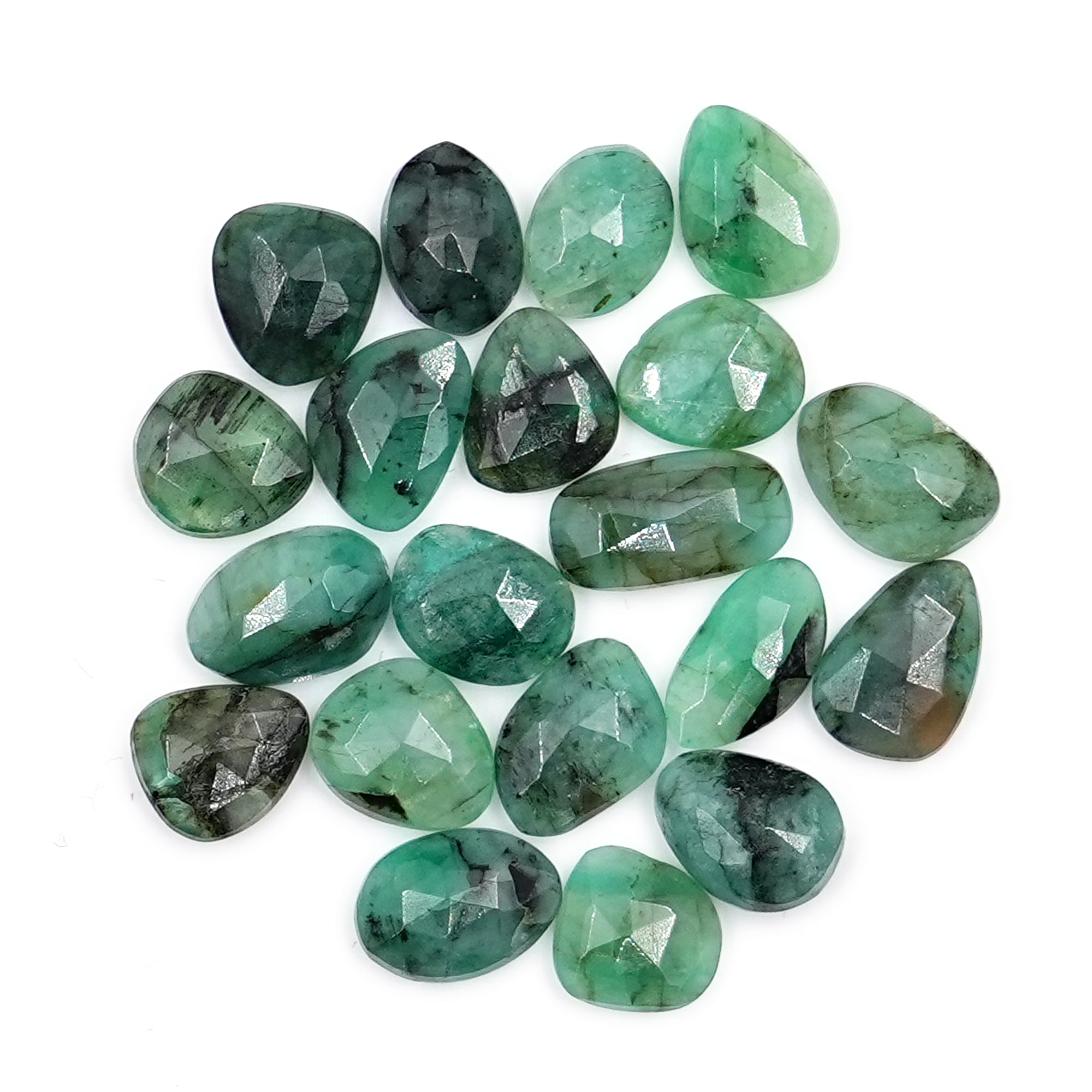 Natural Emerald Rose Cut Cabochons | Freeform Zambian Emerald Gemstone - 20 Pieces