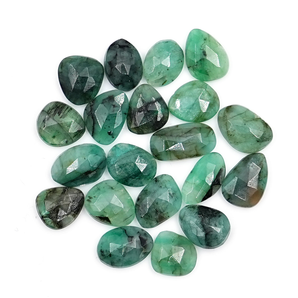 Natural Emerald Rose Cut Cabochons | Freeform Zambian Emerald Gemstone - 20 Pieces
